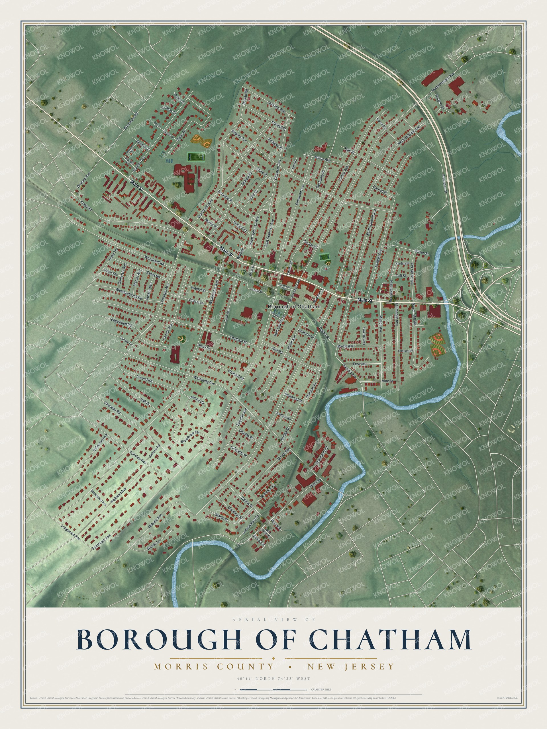 Watermarked full-map preview of Borough of Chatham, New Jersey