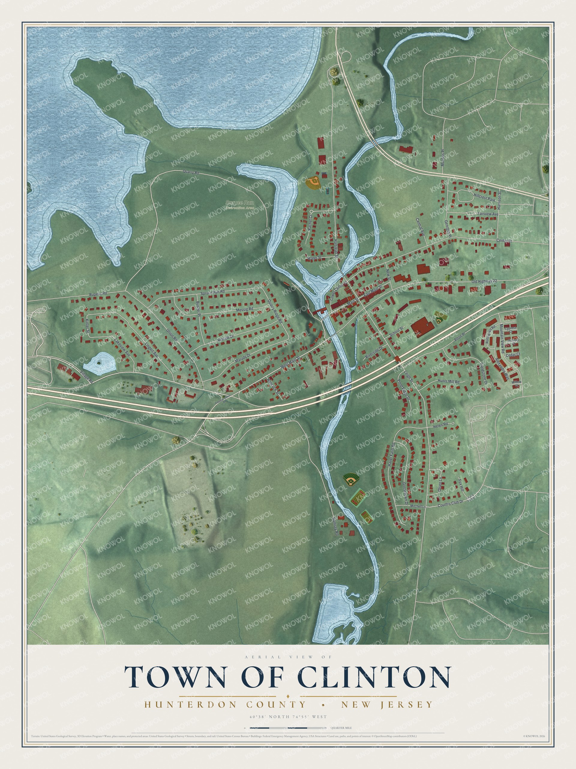 Watermarked full-map preview of Town of Clinton, New Jersey