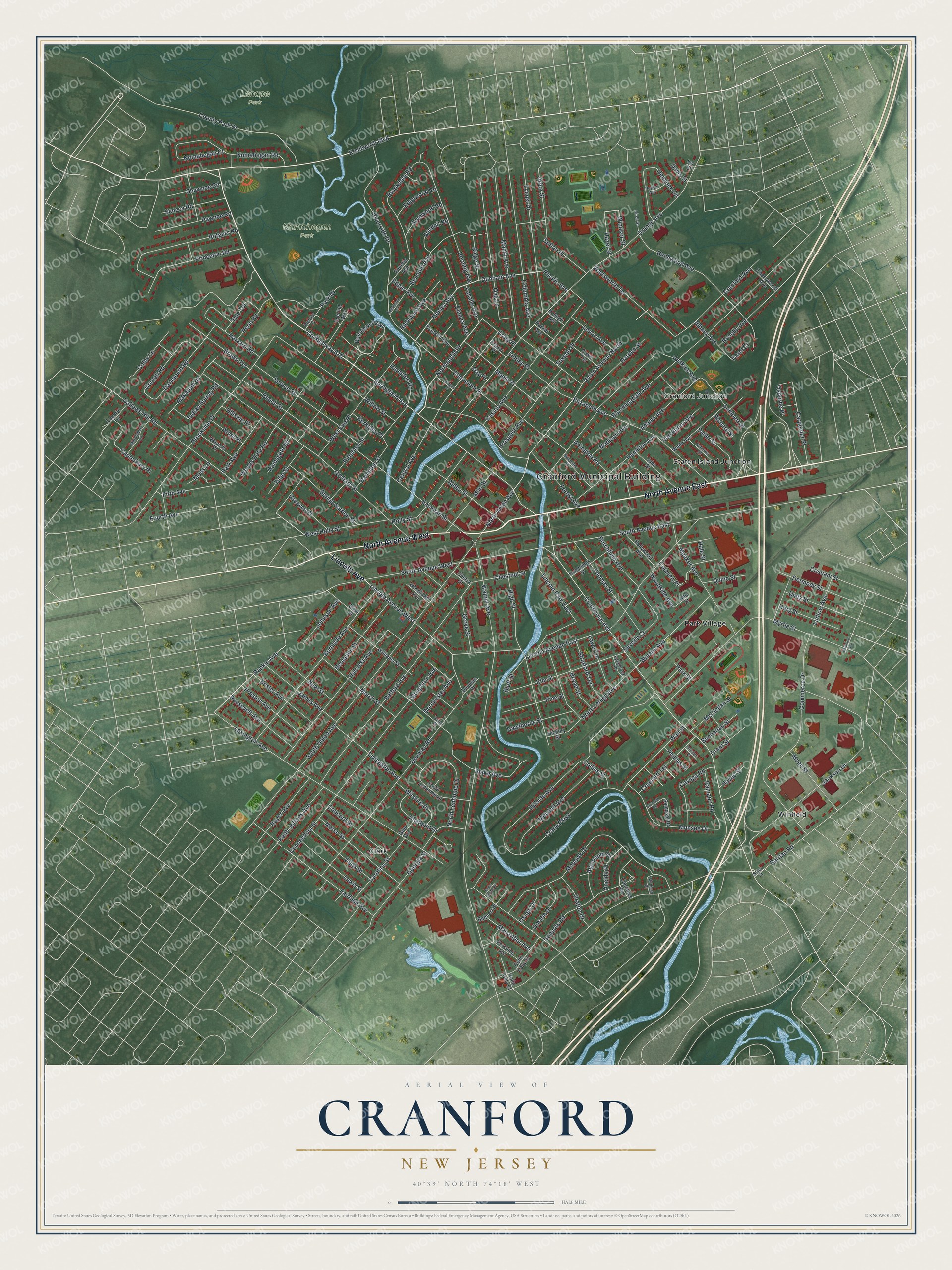 Watermarked full-map preview of Cranford, New Jersey