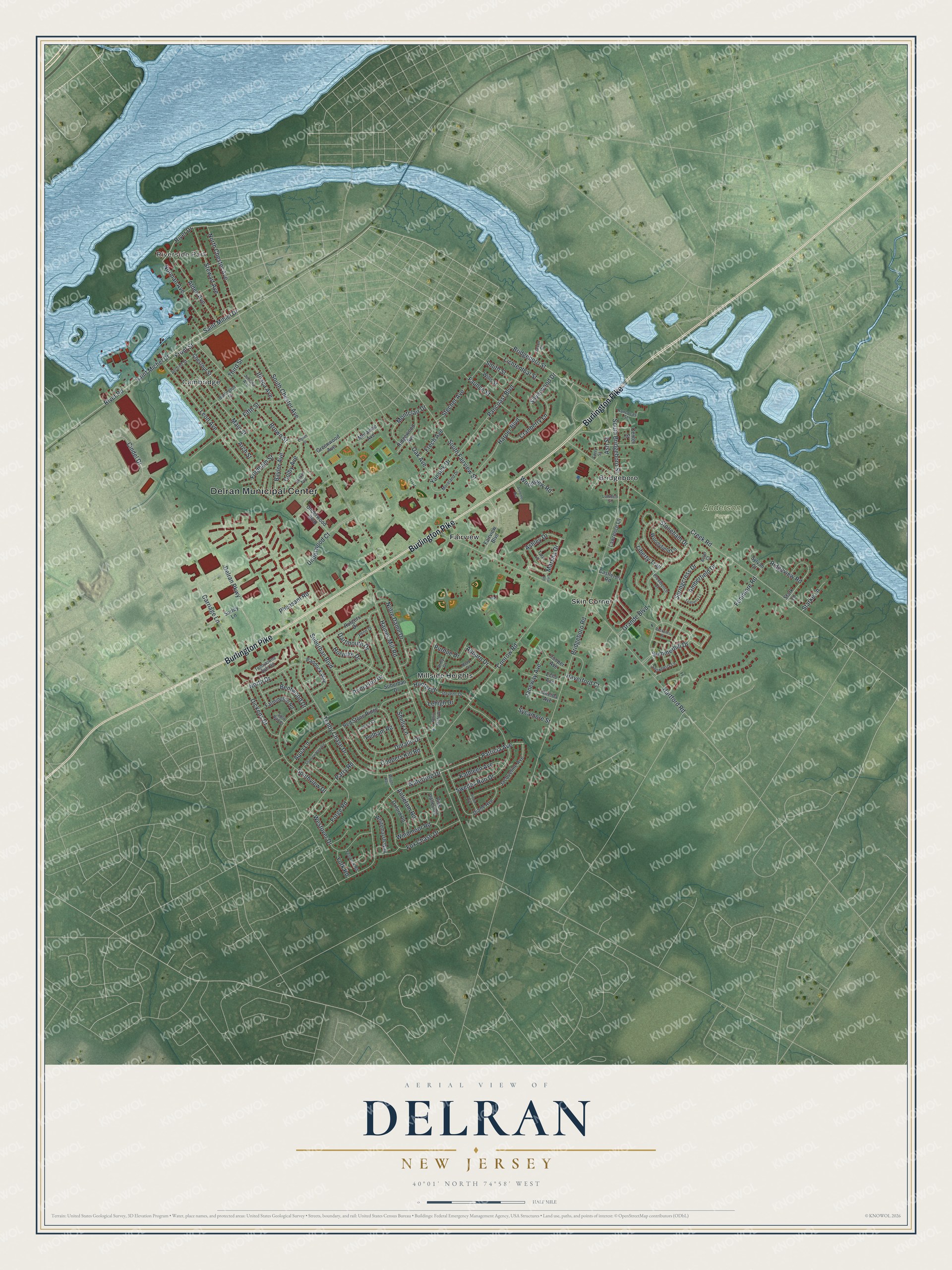 Watermarked full-map preview of Delran, New Jersey
