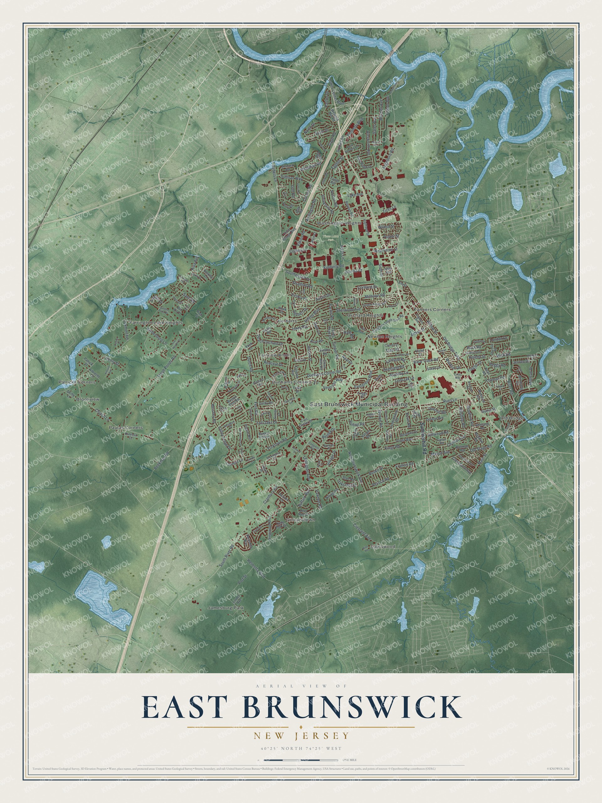 Watermarked full-map preview of East Brunswick, New Jersey