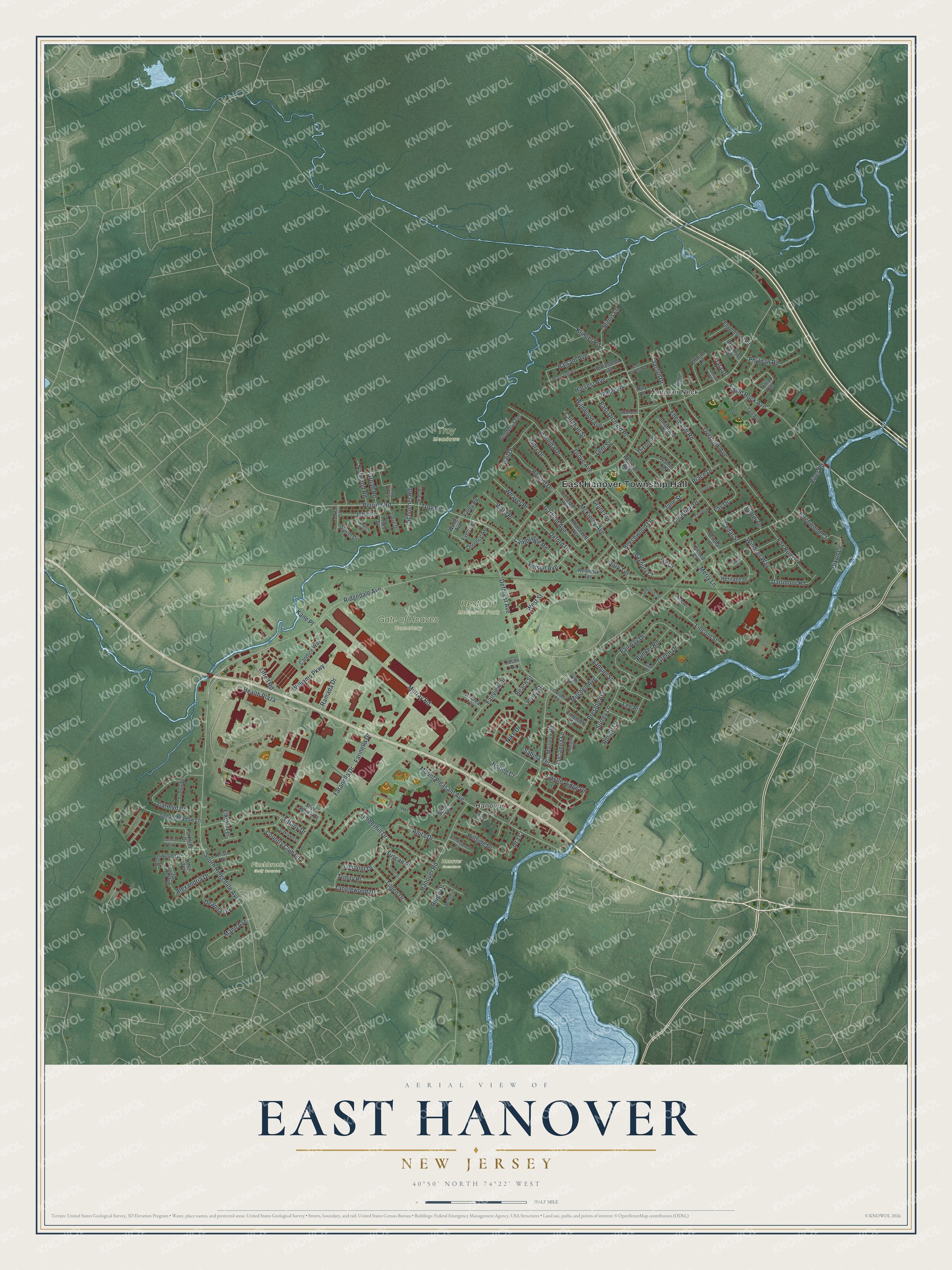 Watermarked full-map preview of East Hanover, New Jersey