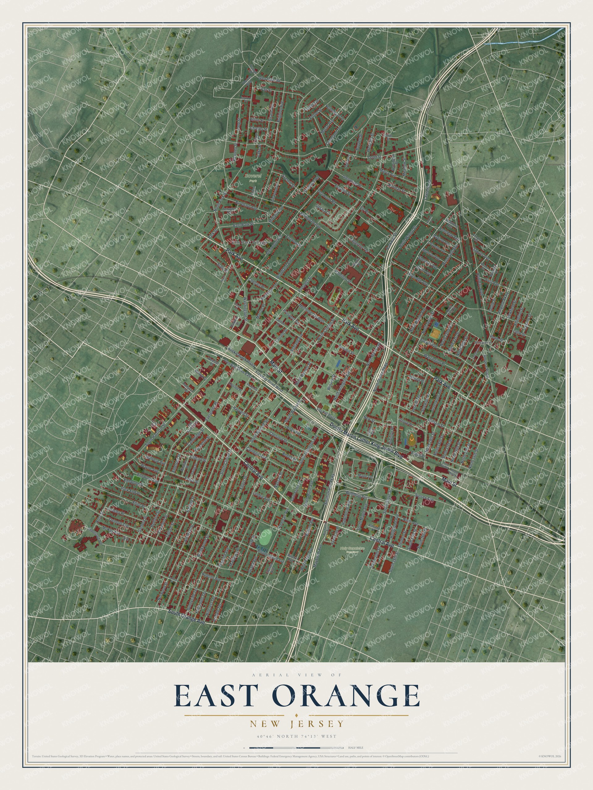 Watermarked full-map preview of East Orange, New Jersey