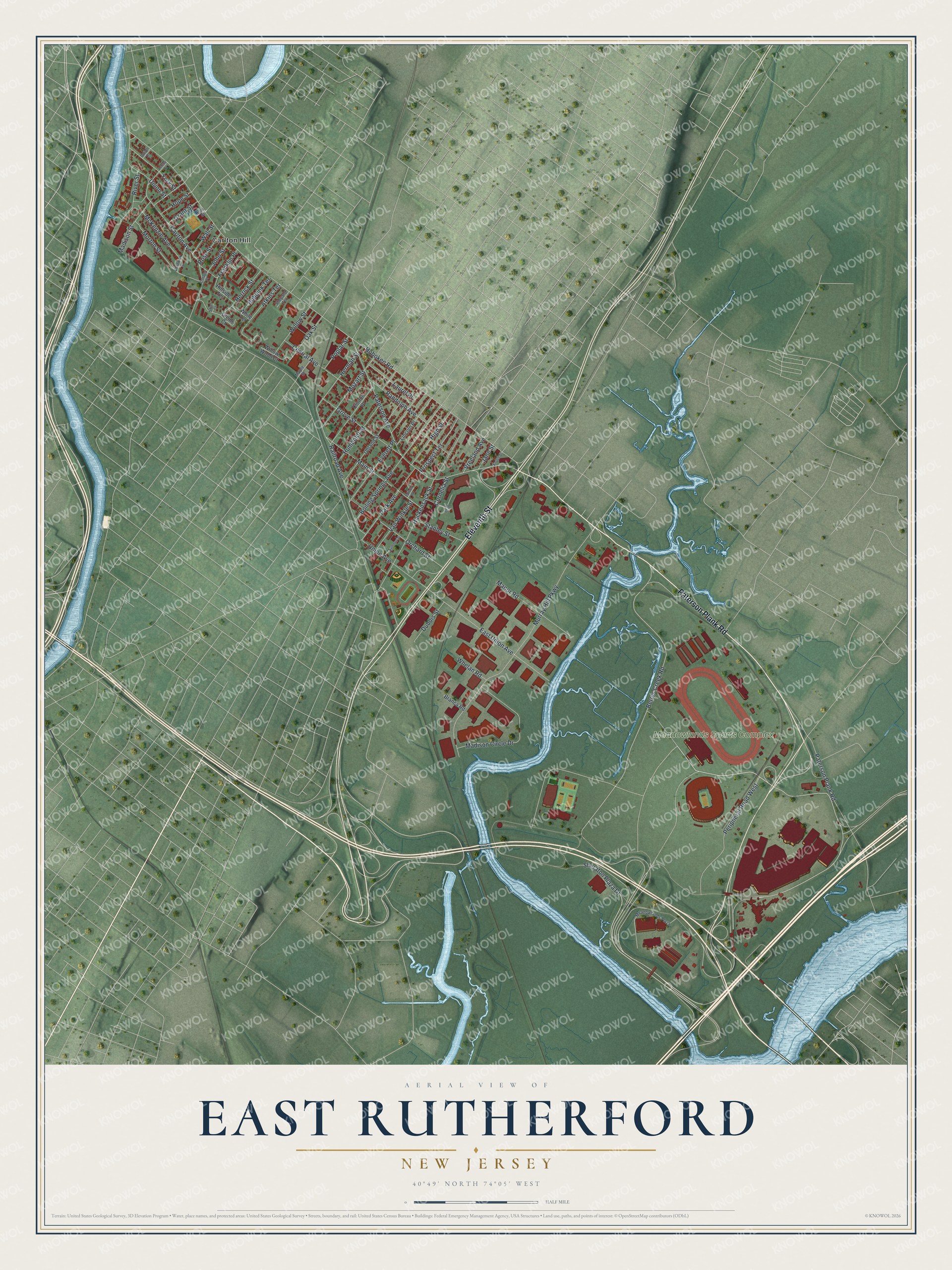Watermarked full-map preview of East Rutherford, New Jersey