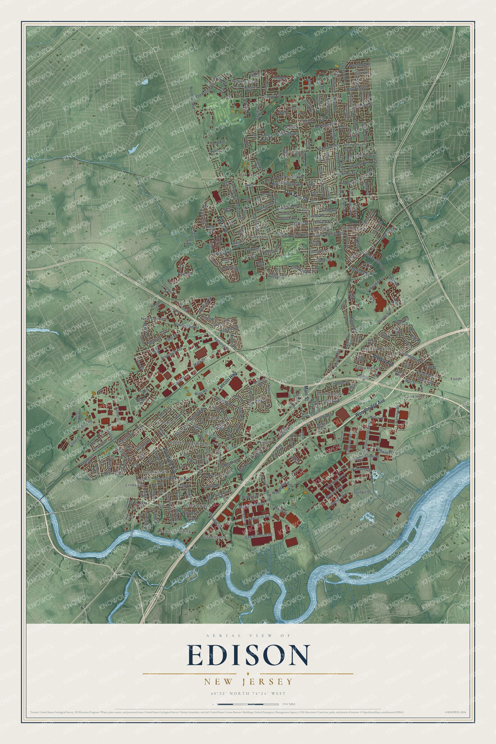 Watermarked full-map preview of Edison, New Jersey