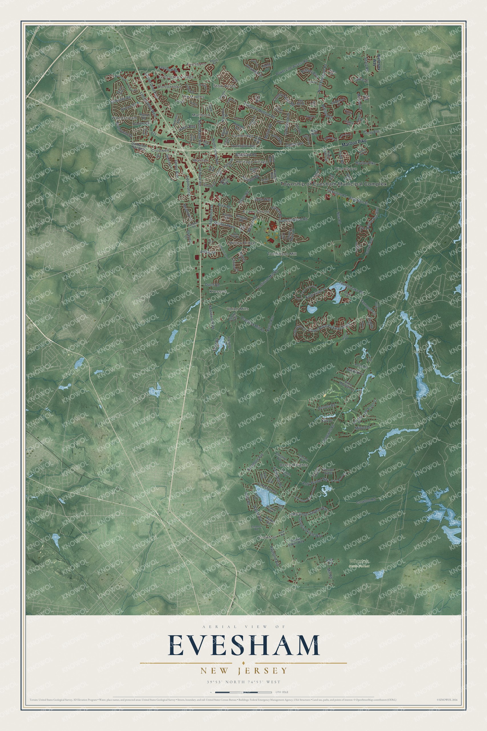 Watermarked full-map preview of Evesham, New Jersey