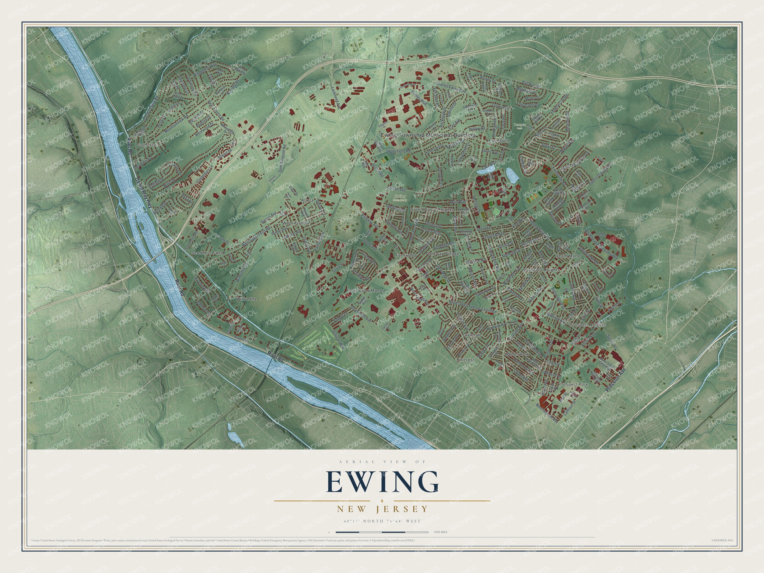 Watermarked full-map preview of Ewing, New Jersey