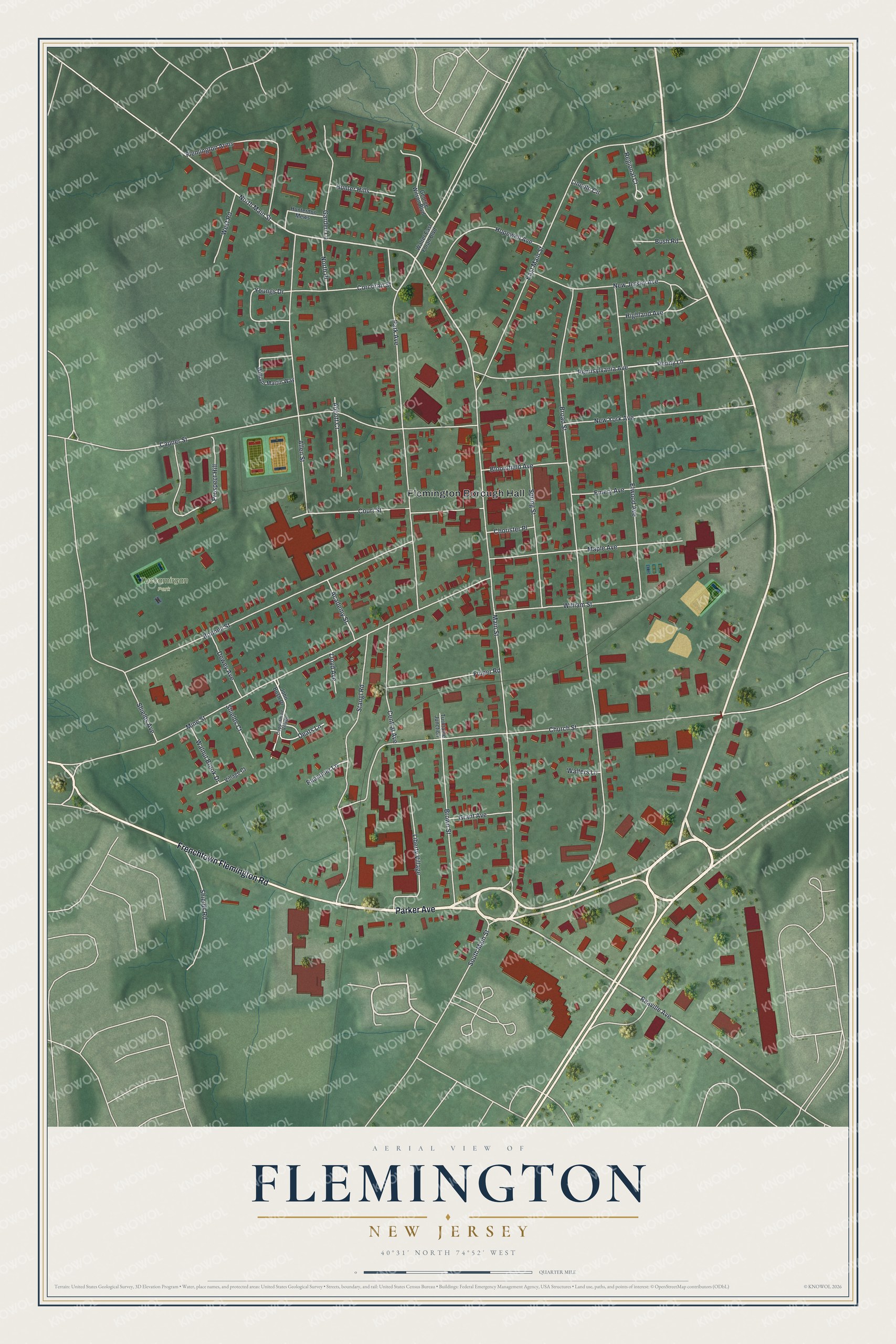 Watermarked full-map preview of Flemington, New Jersey