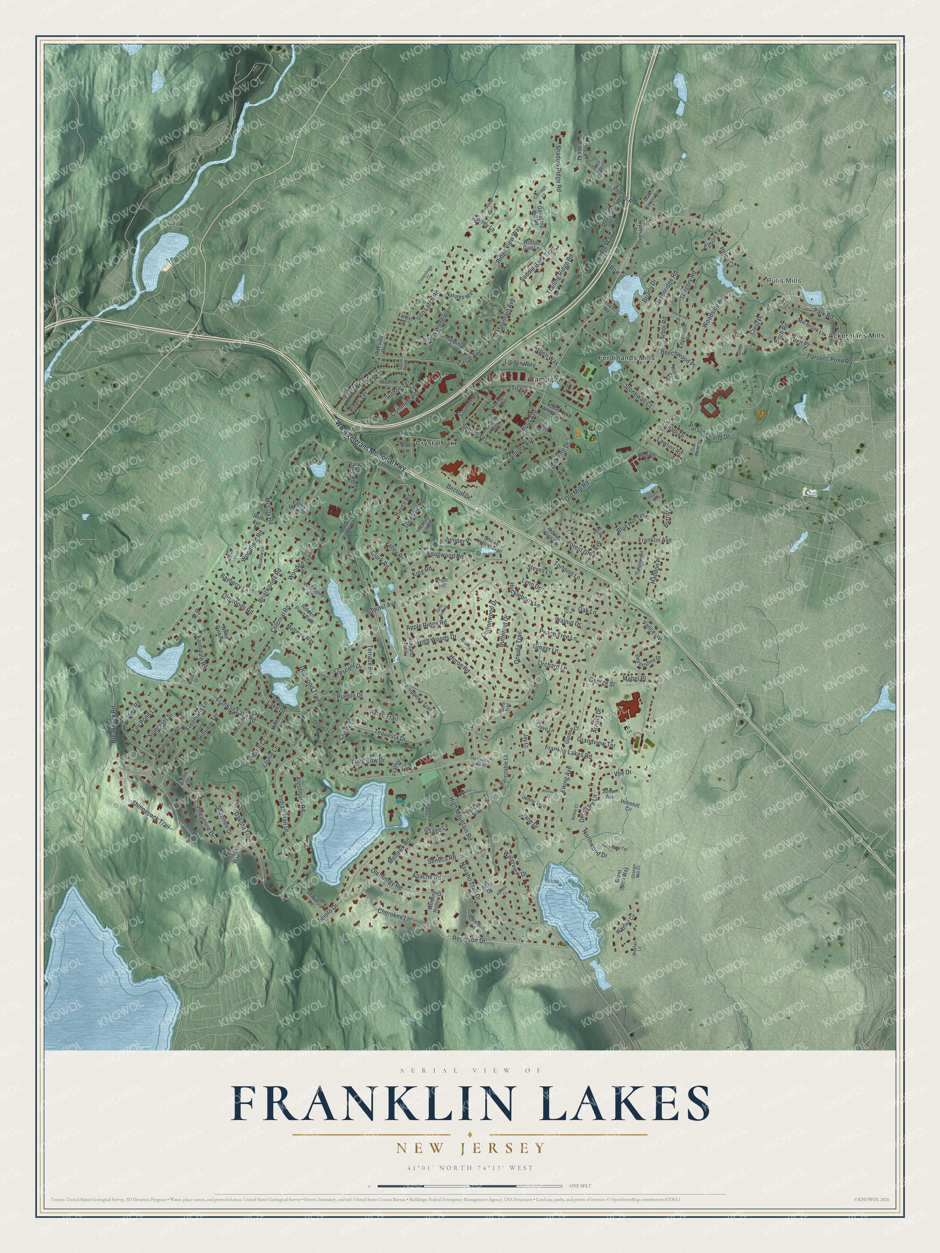 Watermarked full-map preview of Franklin Lakes, New Jersey