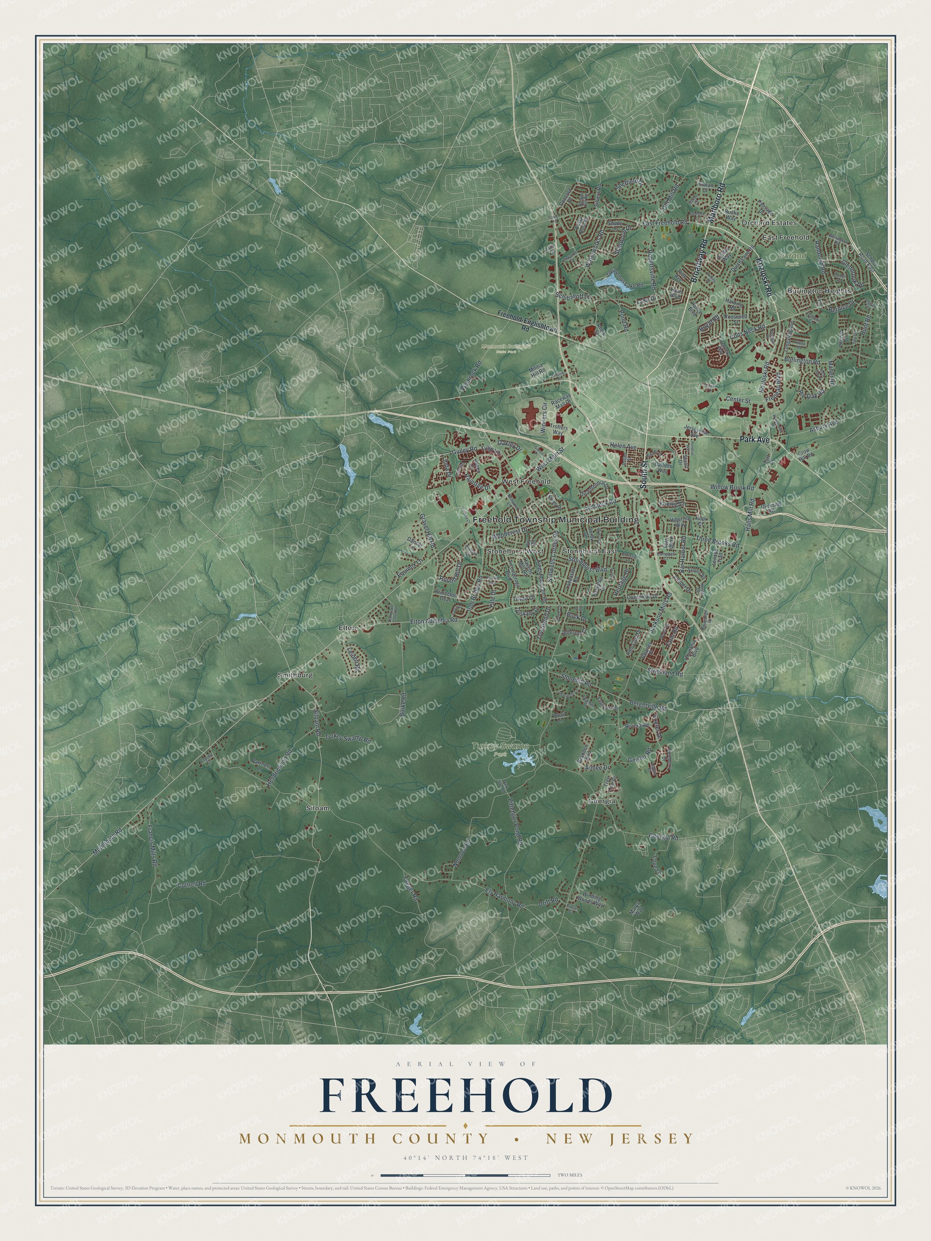 Watermarked full-map preview of Freehold, New Jersey