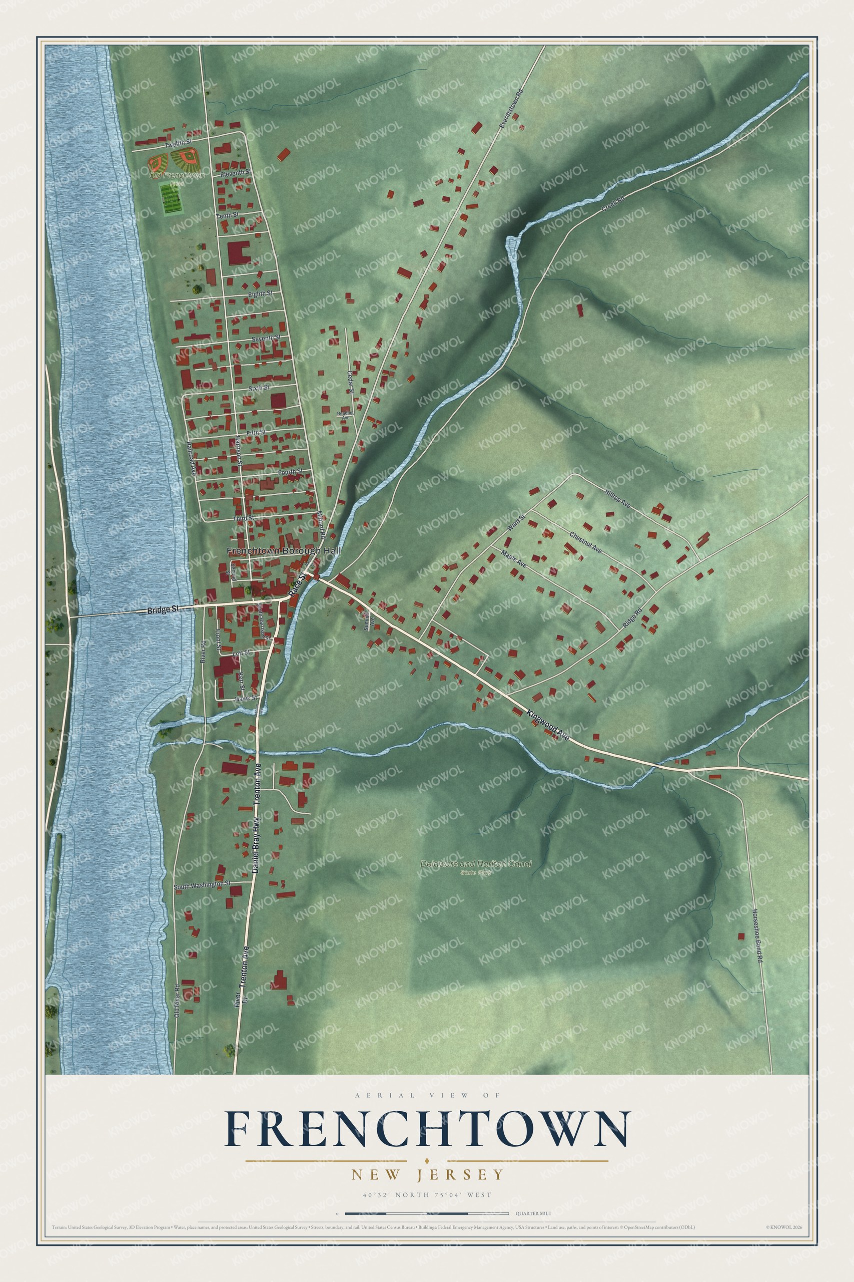 Watermarked full-map preview of Frenchtown, New Jersey
