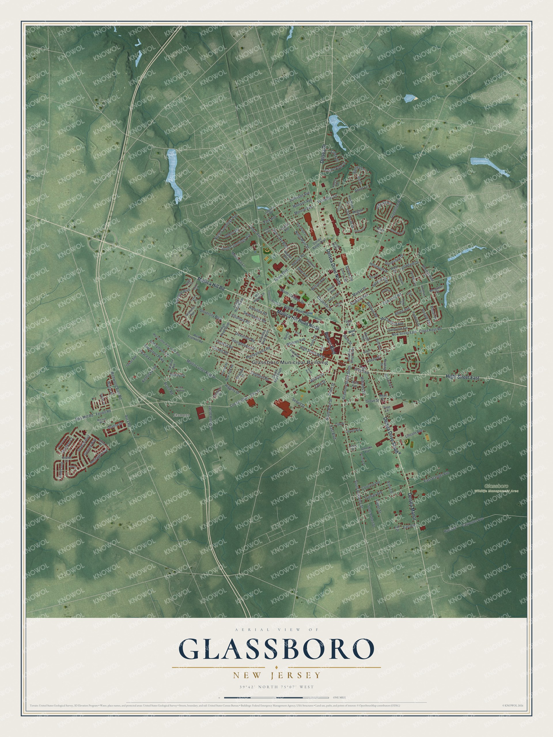 Watermarked full-map preview of Glassboro, New Jersey