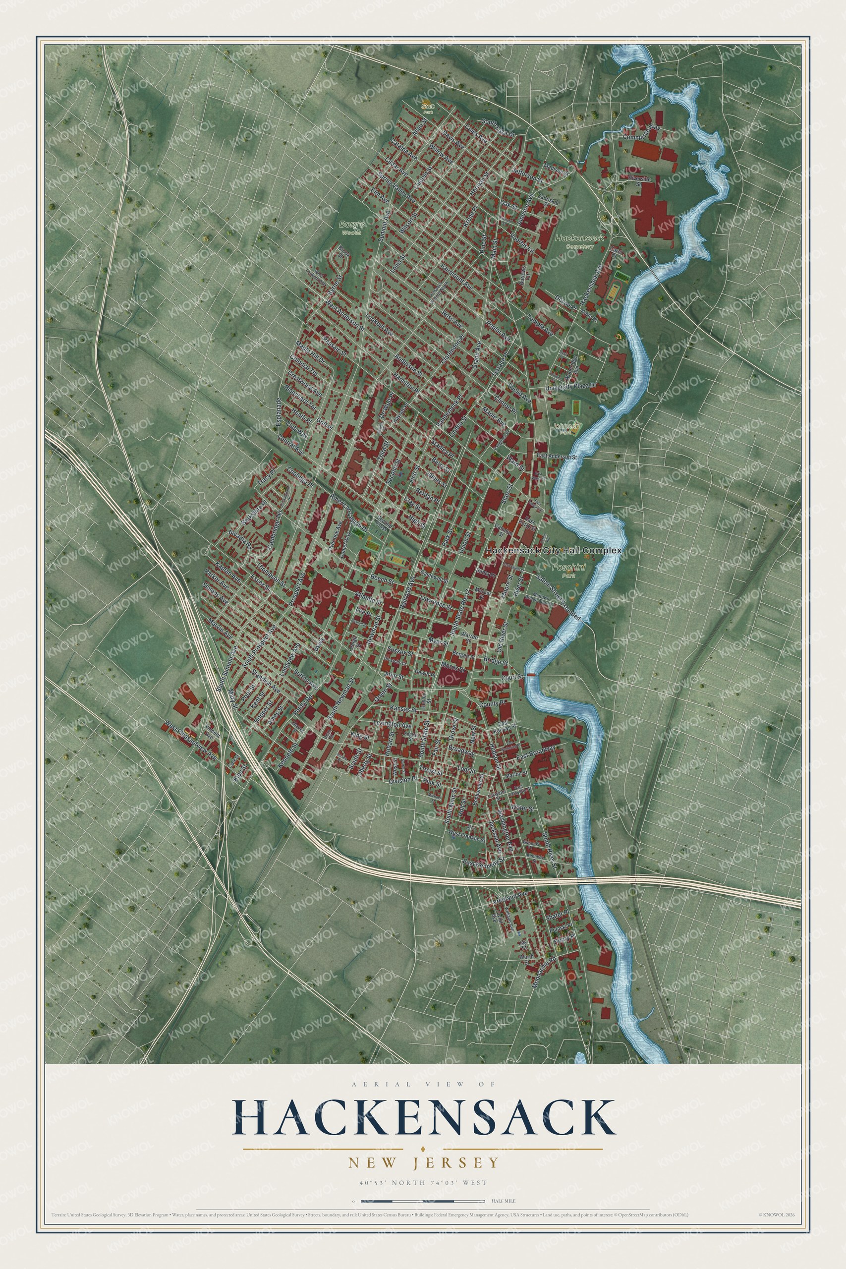 Watermarked full-map preview of Hackensack, New Jersey