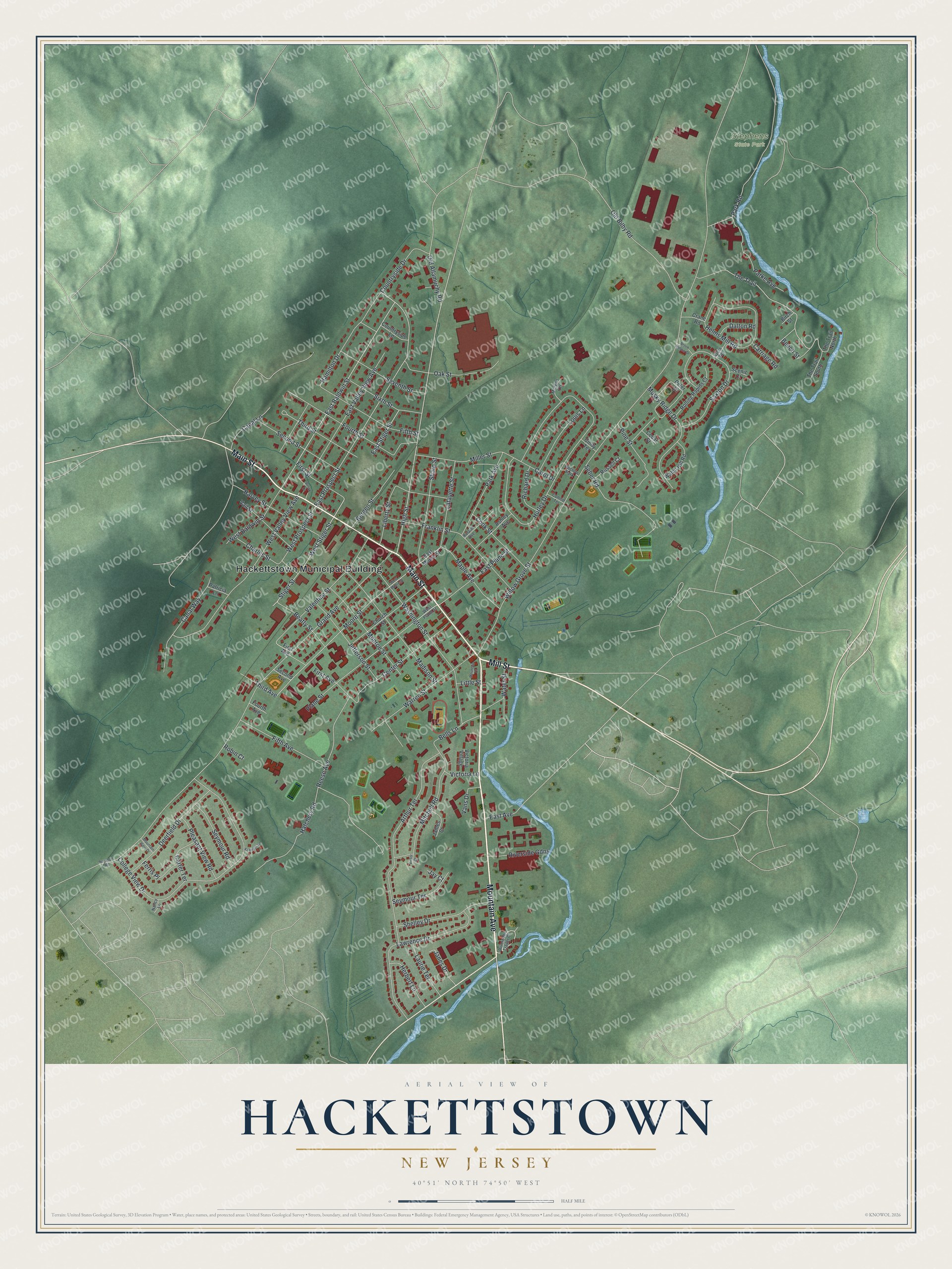 Watermarked full-map preview of Hackettstown, New Jersey