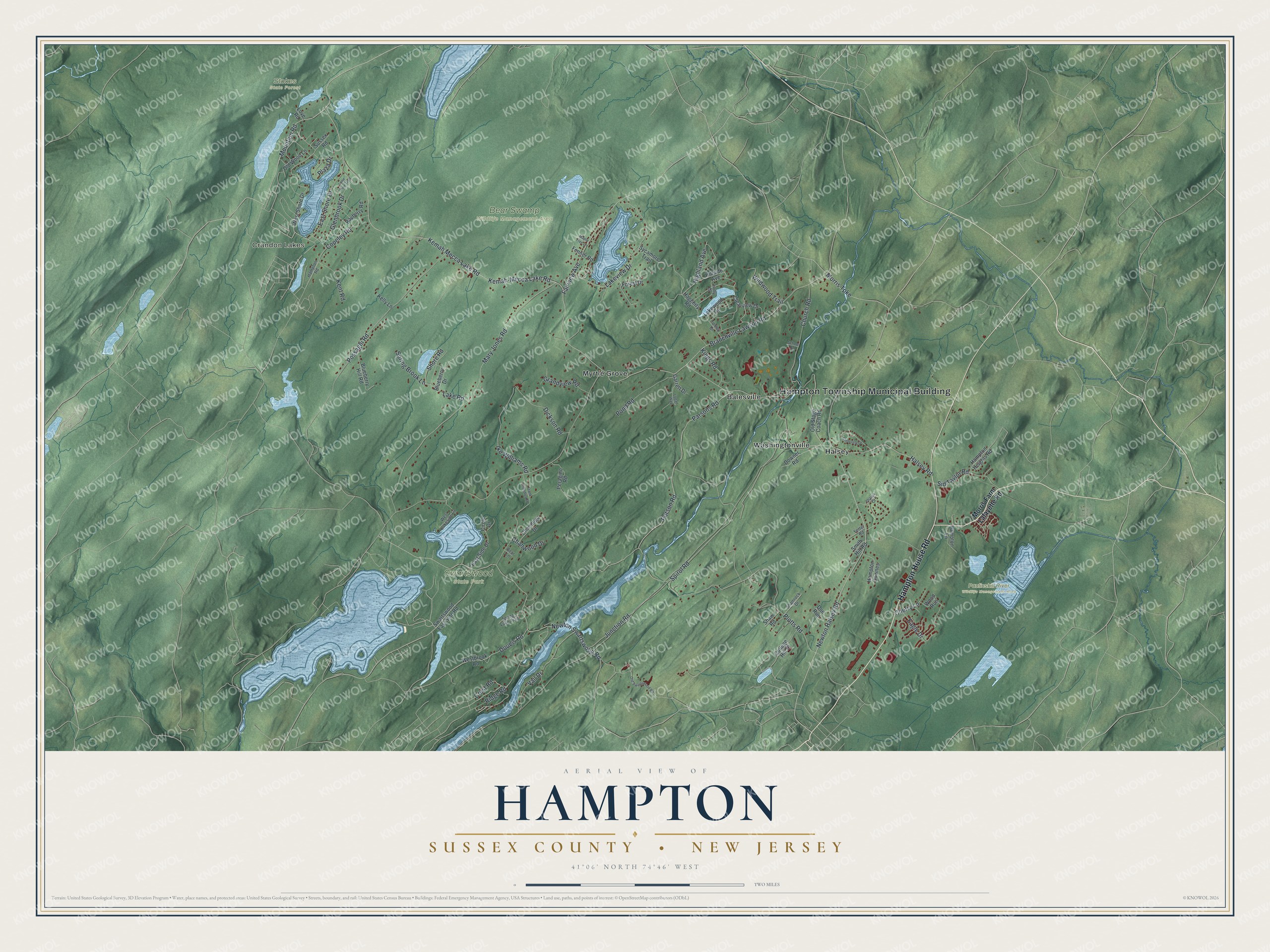 Watermarked full-map preview of Hampton, New Jersey