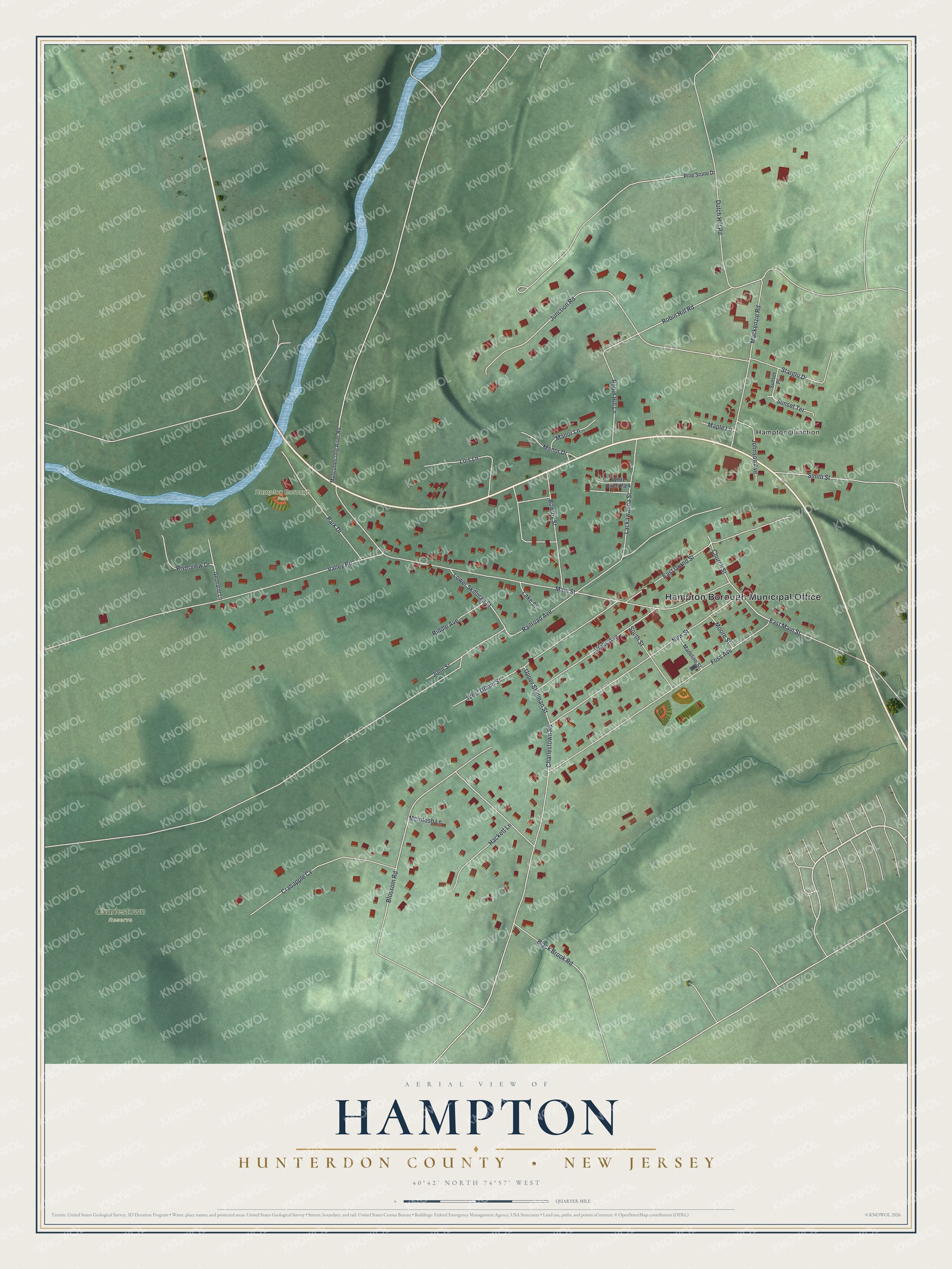 Watermarked full-map preview of Hampton, New Jersey