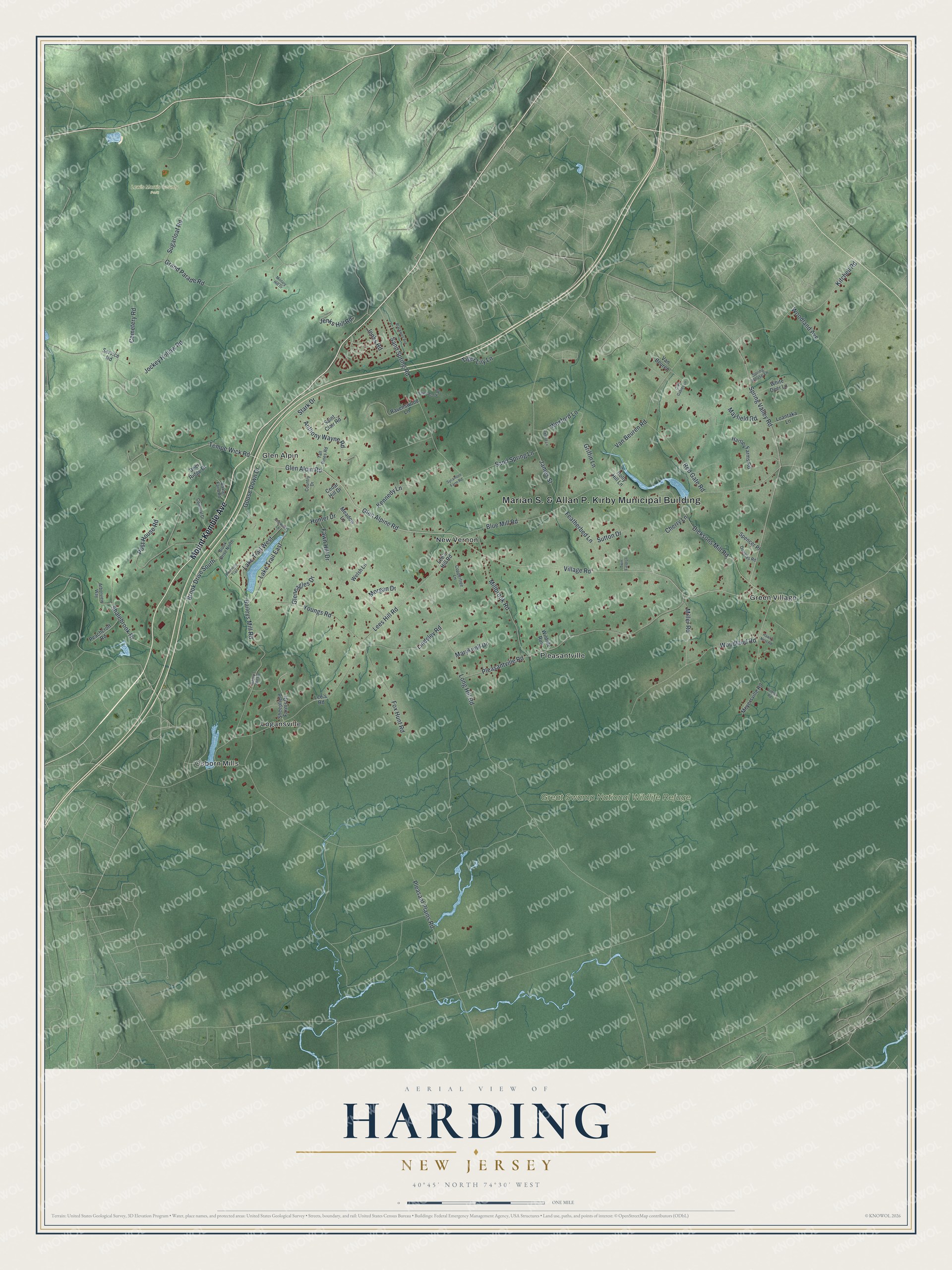 Watermarked full-map preview of Harding, New Jersey