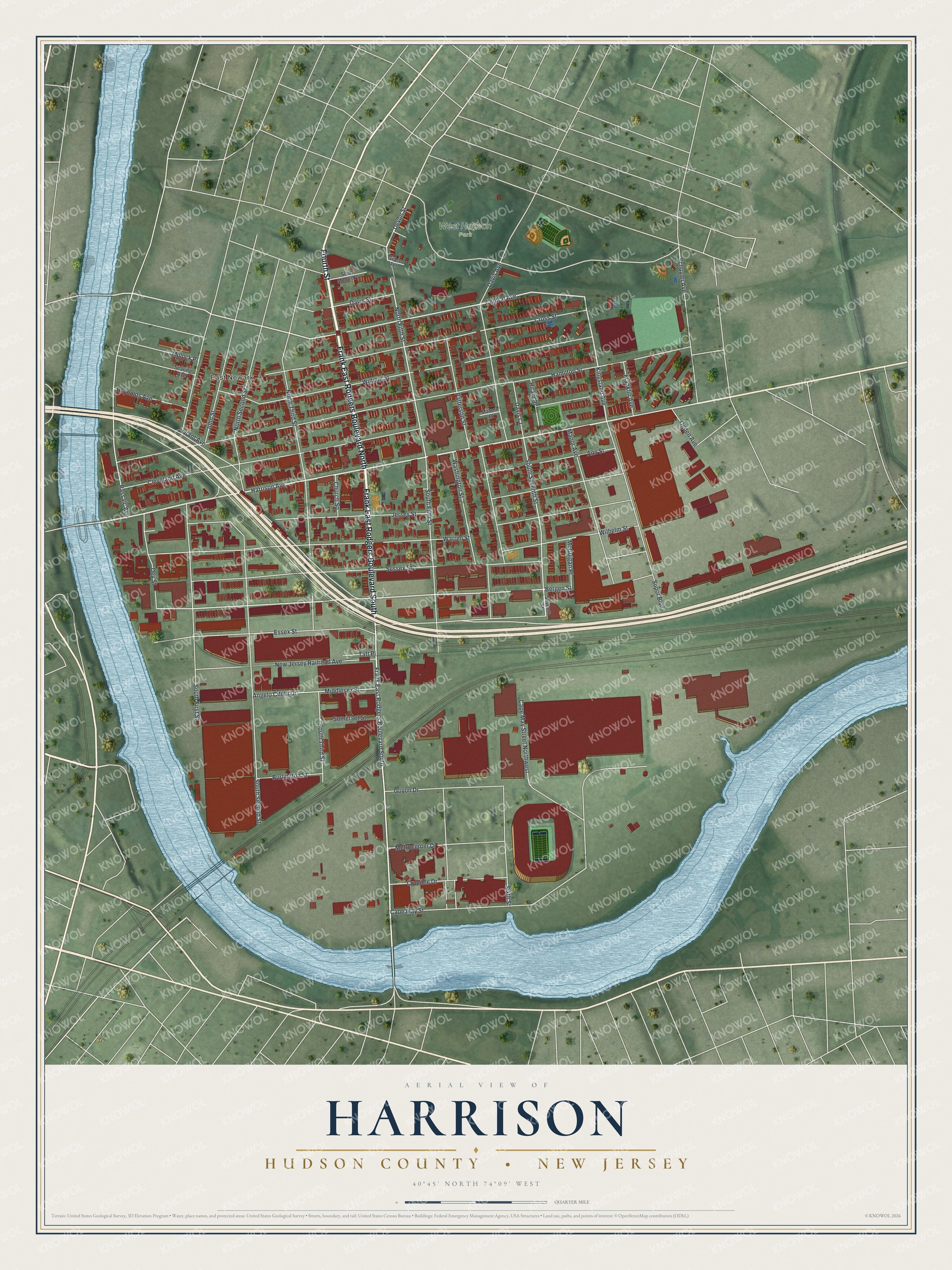 Watermarked full-map preview of Harrison, New Jersey