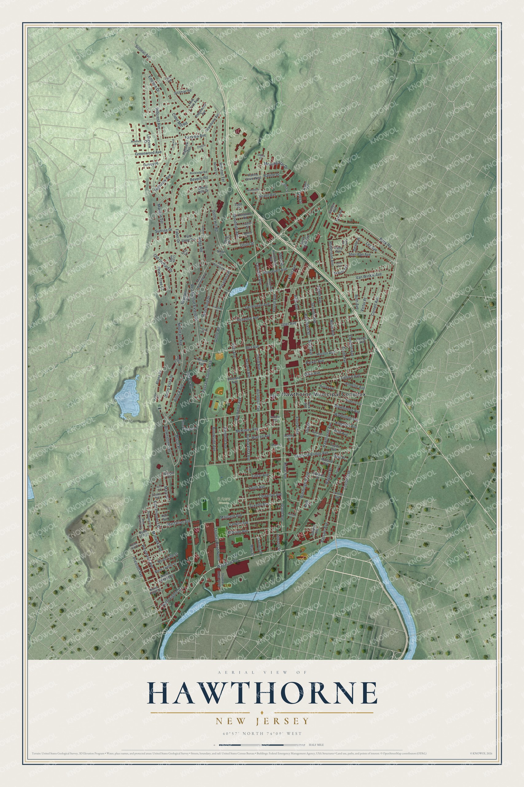 Watermarked full-map preview of Hawthorne, New Jersey