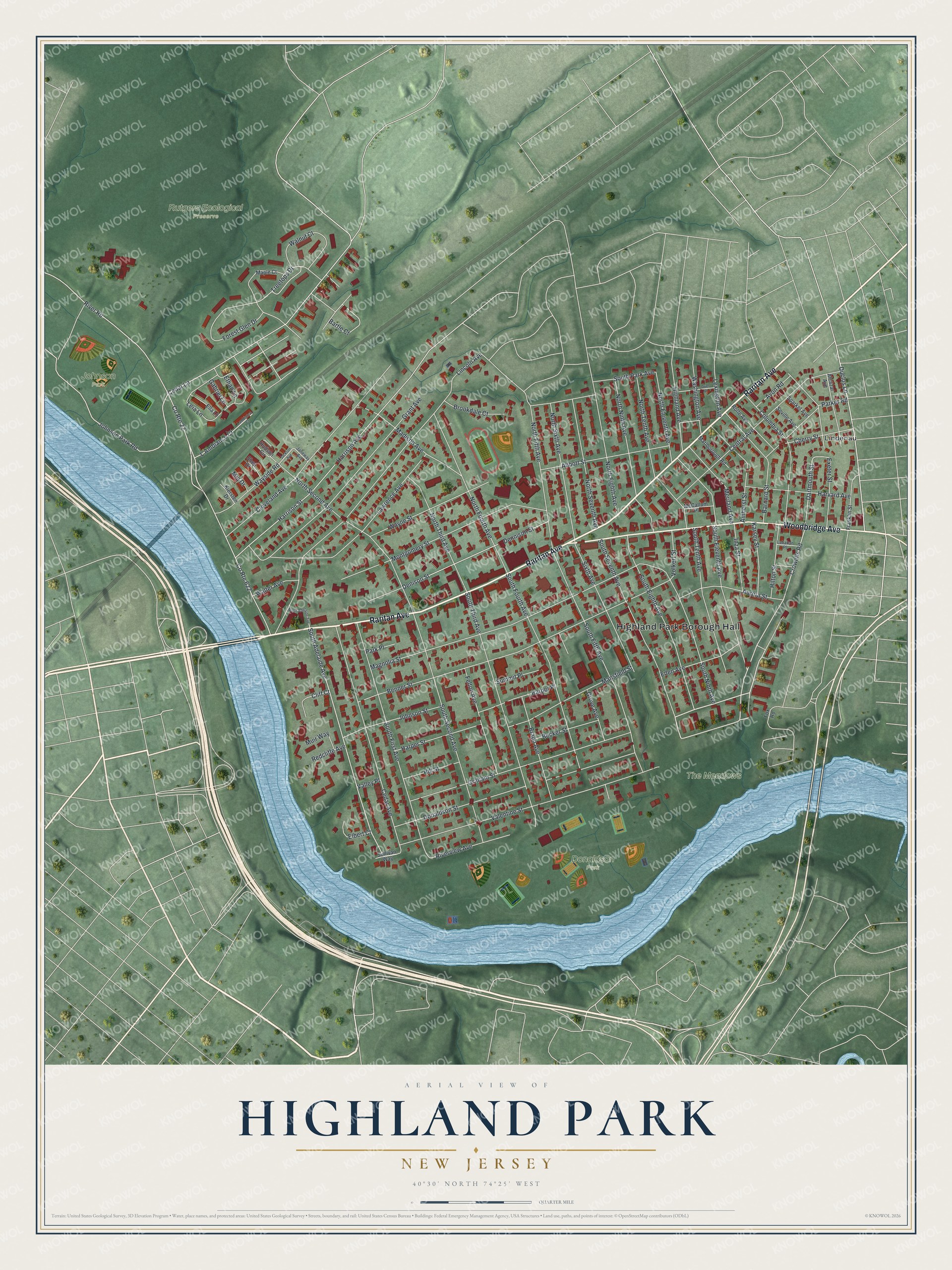 Watermarked full-map preview of Highland Park, New Jersey