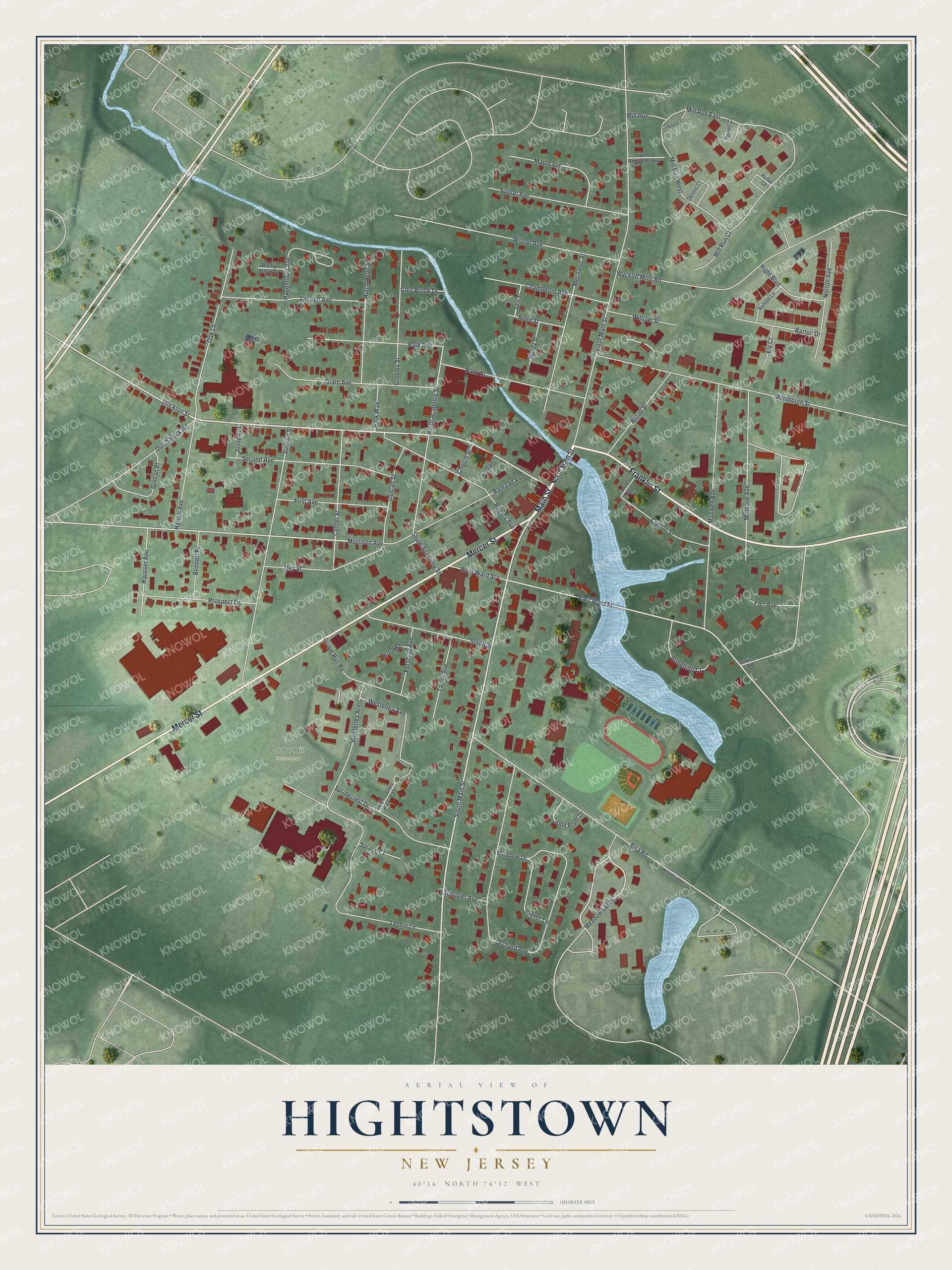 Watermarked full-map preview of Hightstown, New Jersey