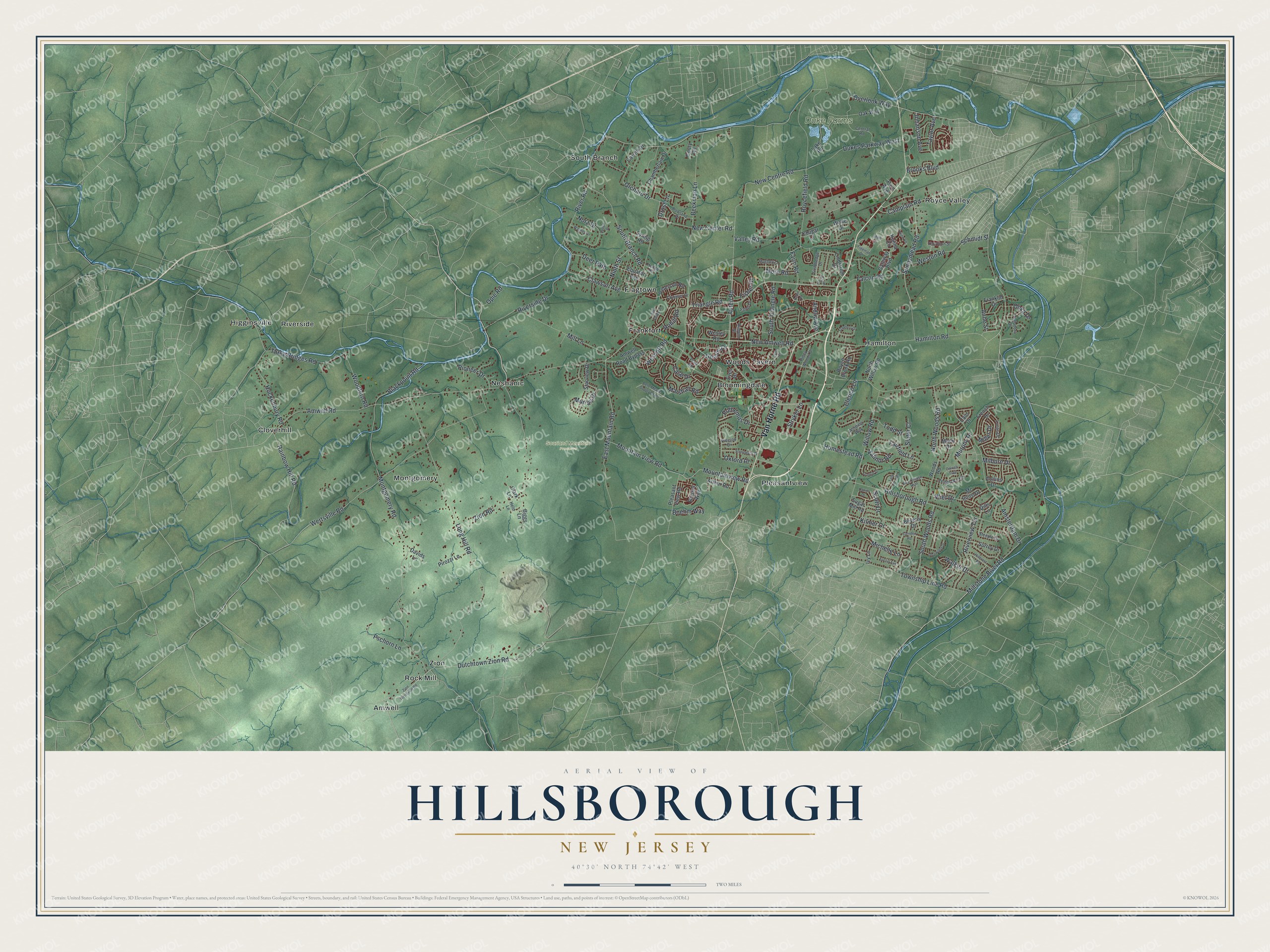 Watermarked full-map preview of Hillsborough, New Jersey