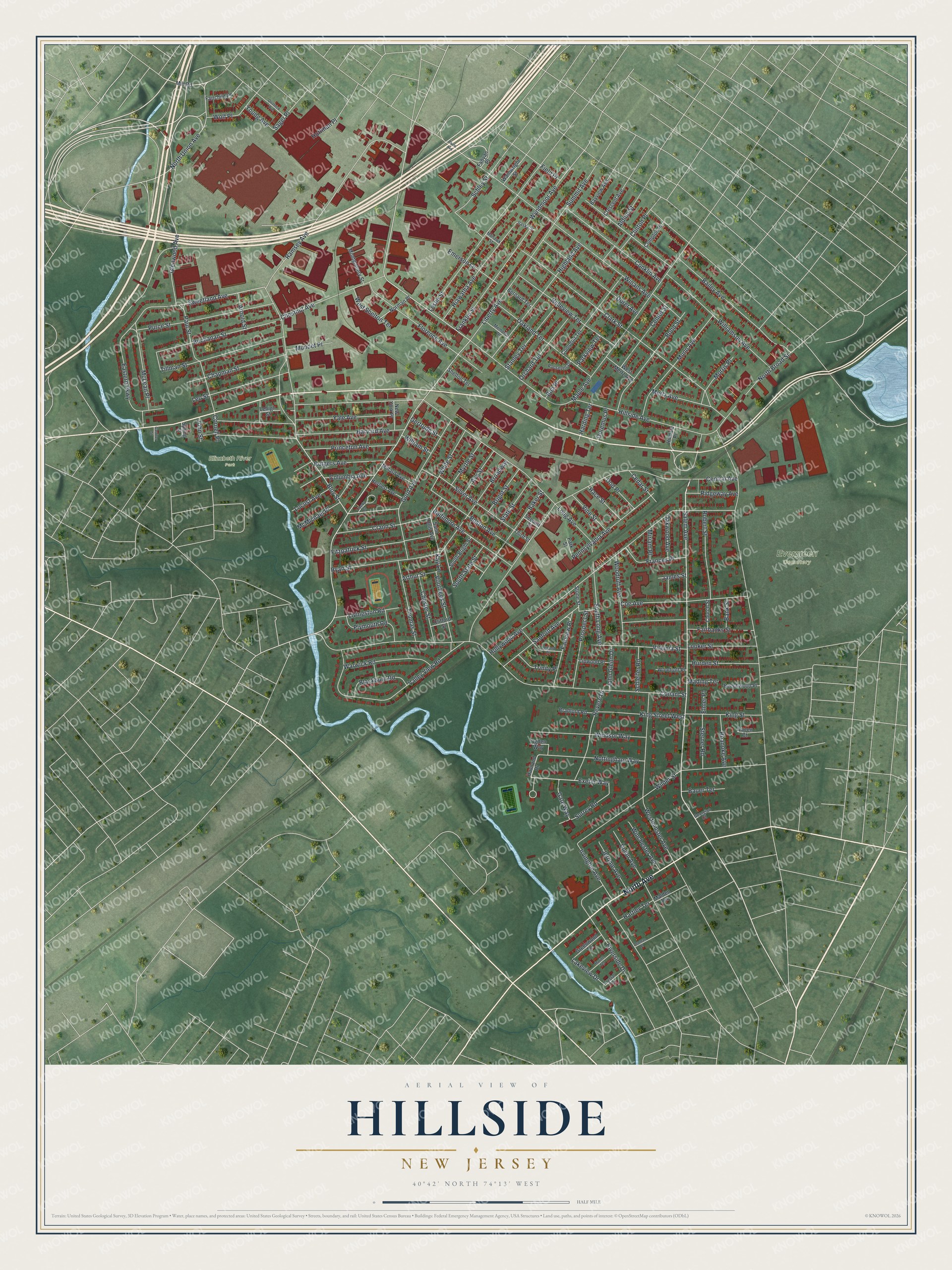 Watermarked full-map preview of Hillside, New Jersey
