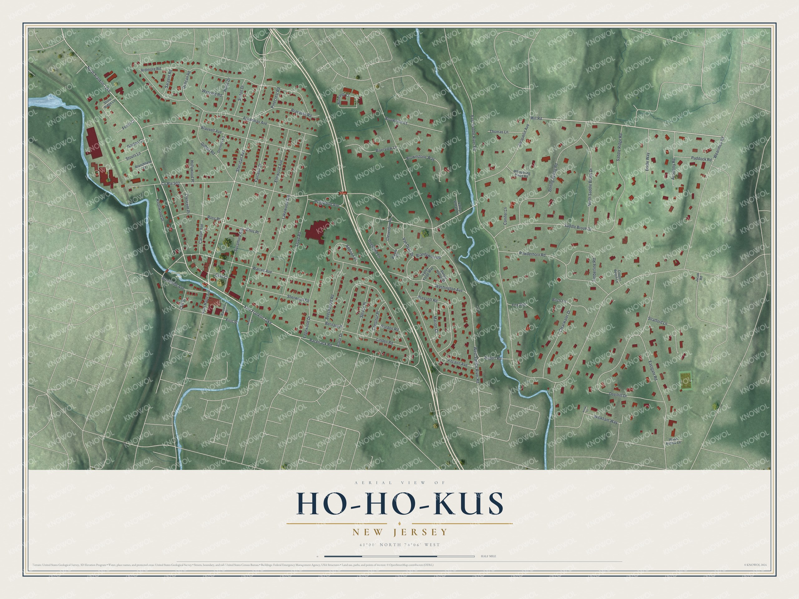 Watermarked full-map preview of Ho-Ho-Kus, New Jersey