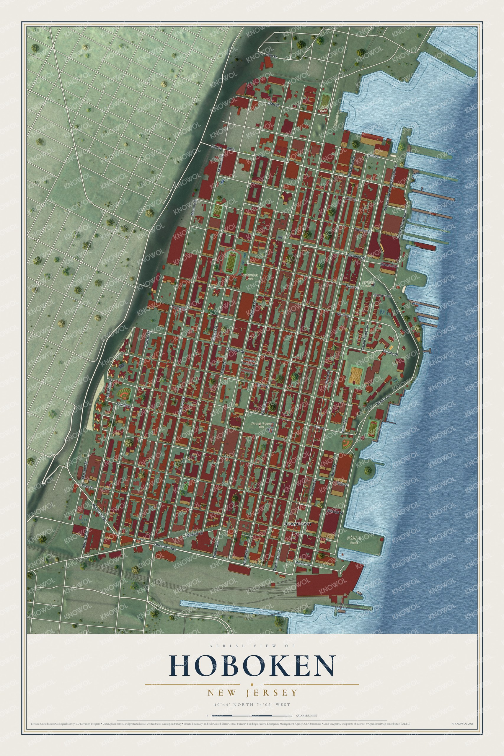 Watermarked full-map preview of Hoboken, New Jersey