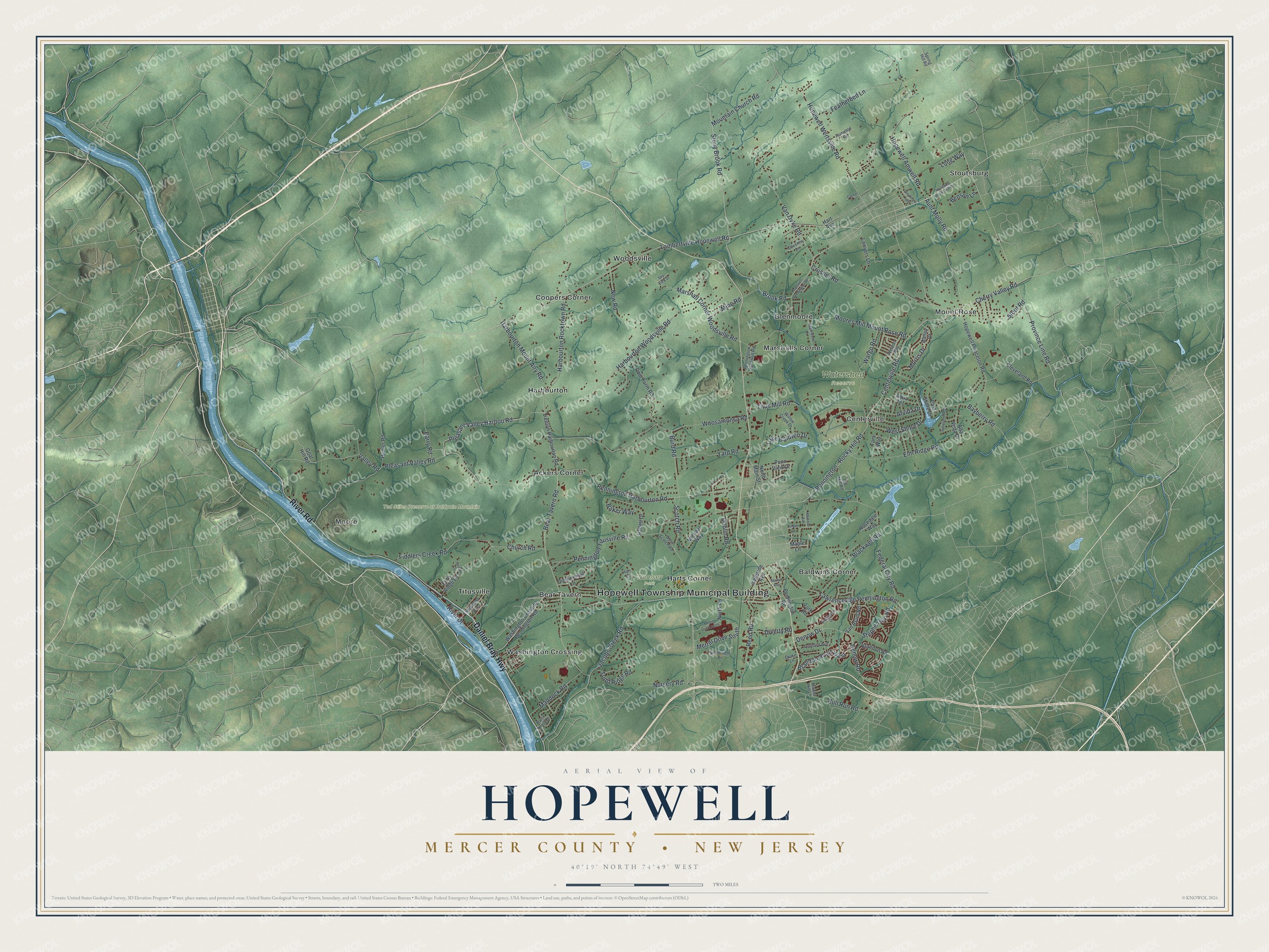 Watermarked full-map preview of Hopewell, New Jersey