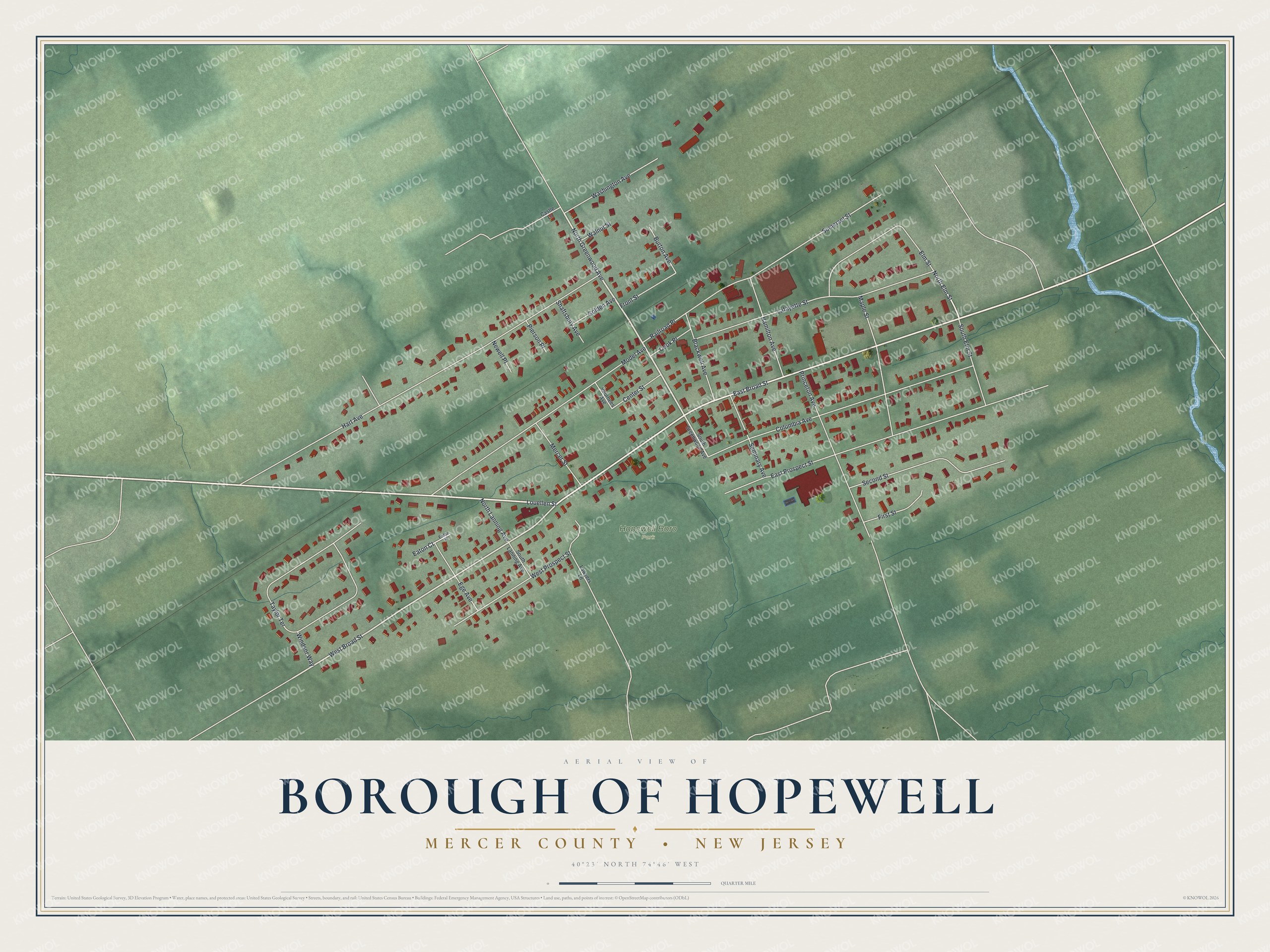 Watermarked full-map preview of Borough of Hopewell, New Jersey
