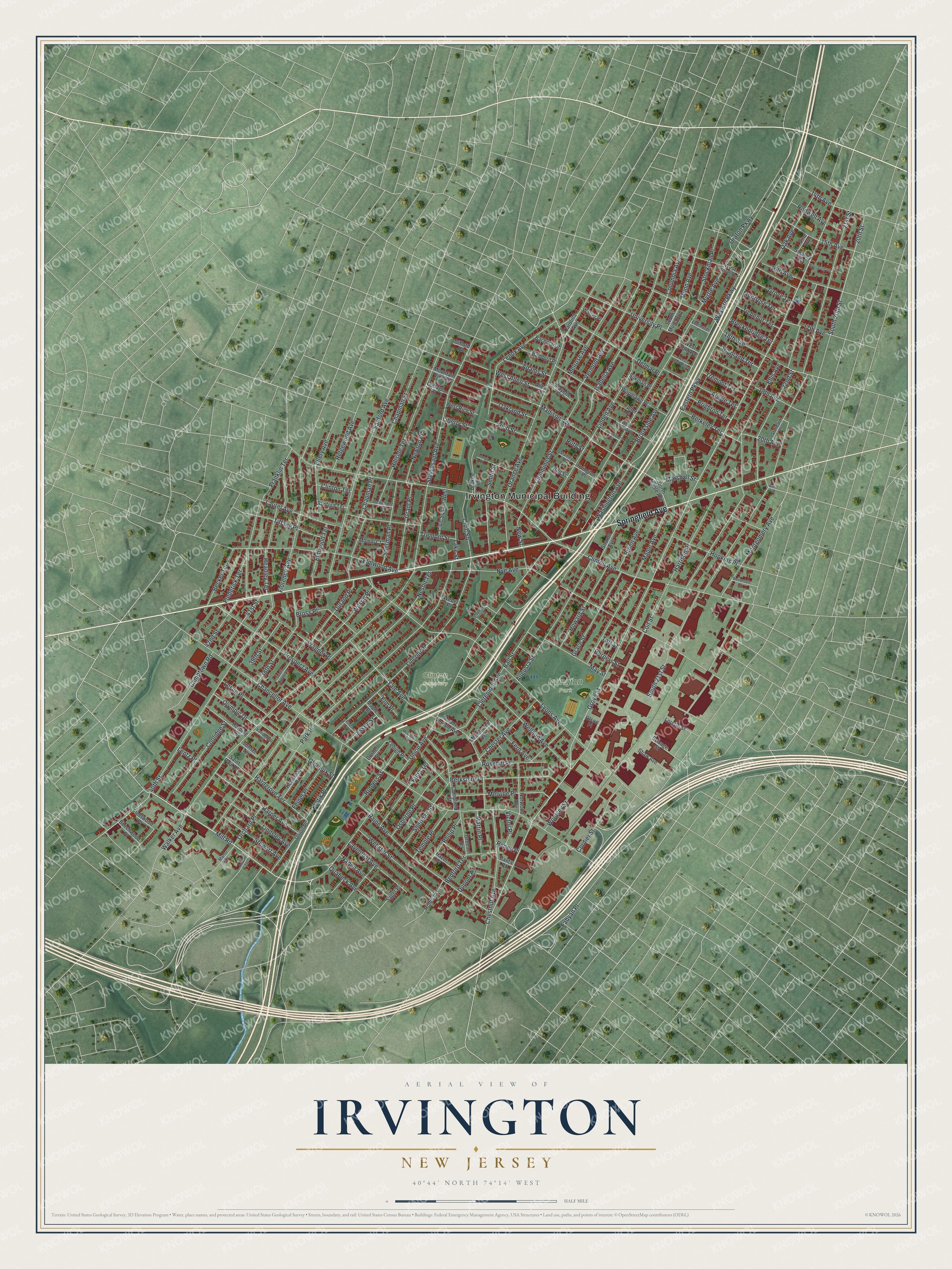 Watermarked full-map preview of Irvington, New Jersey