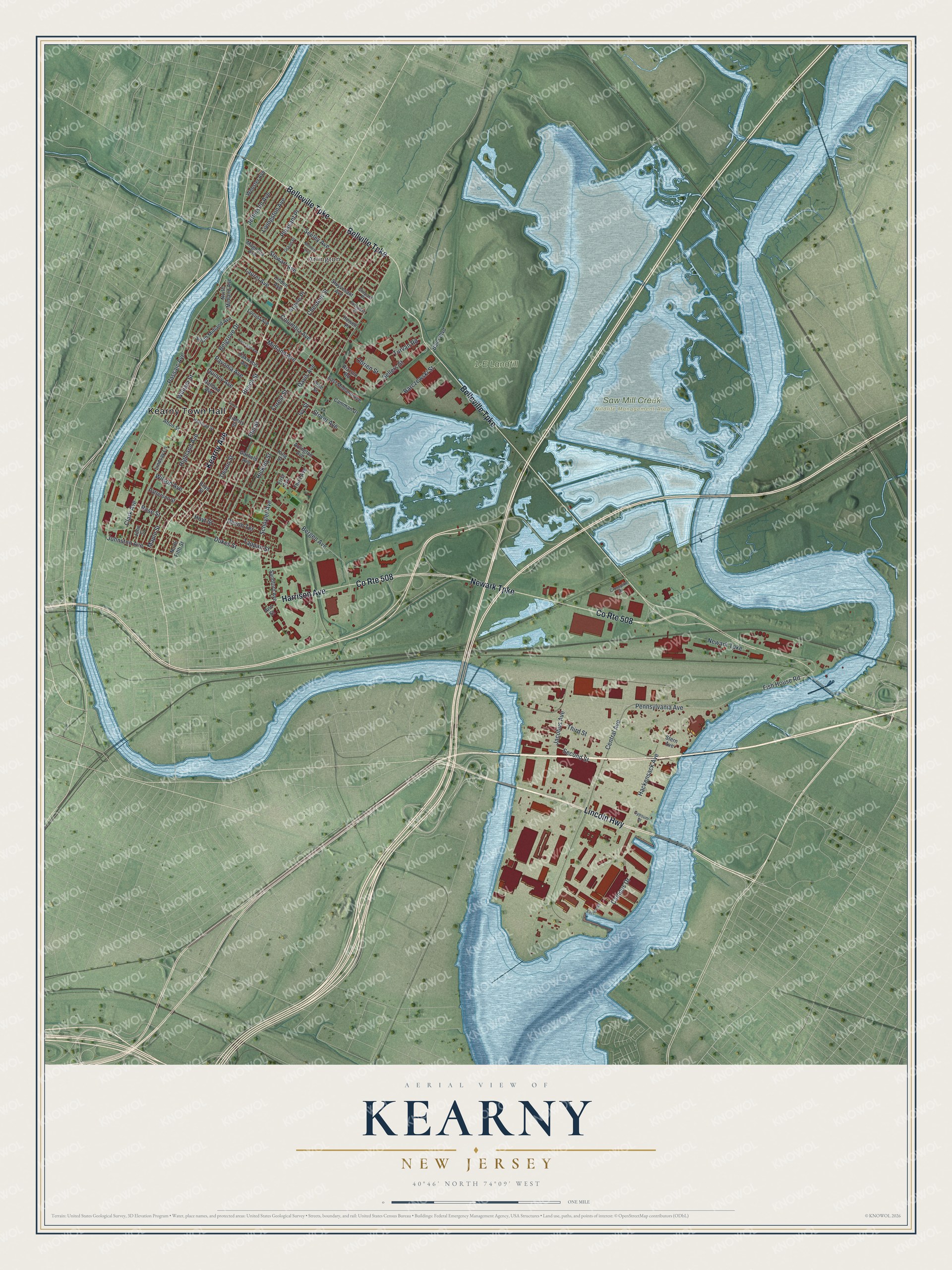 Watermarked full-map preview of Kearny, New Jersey