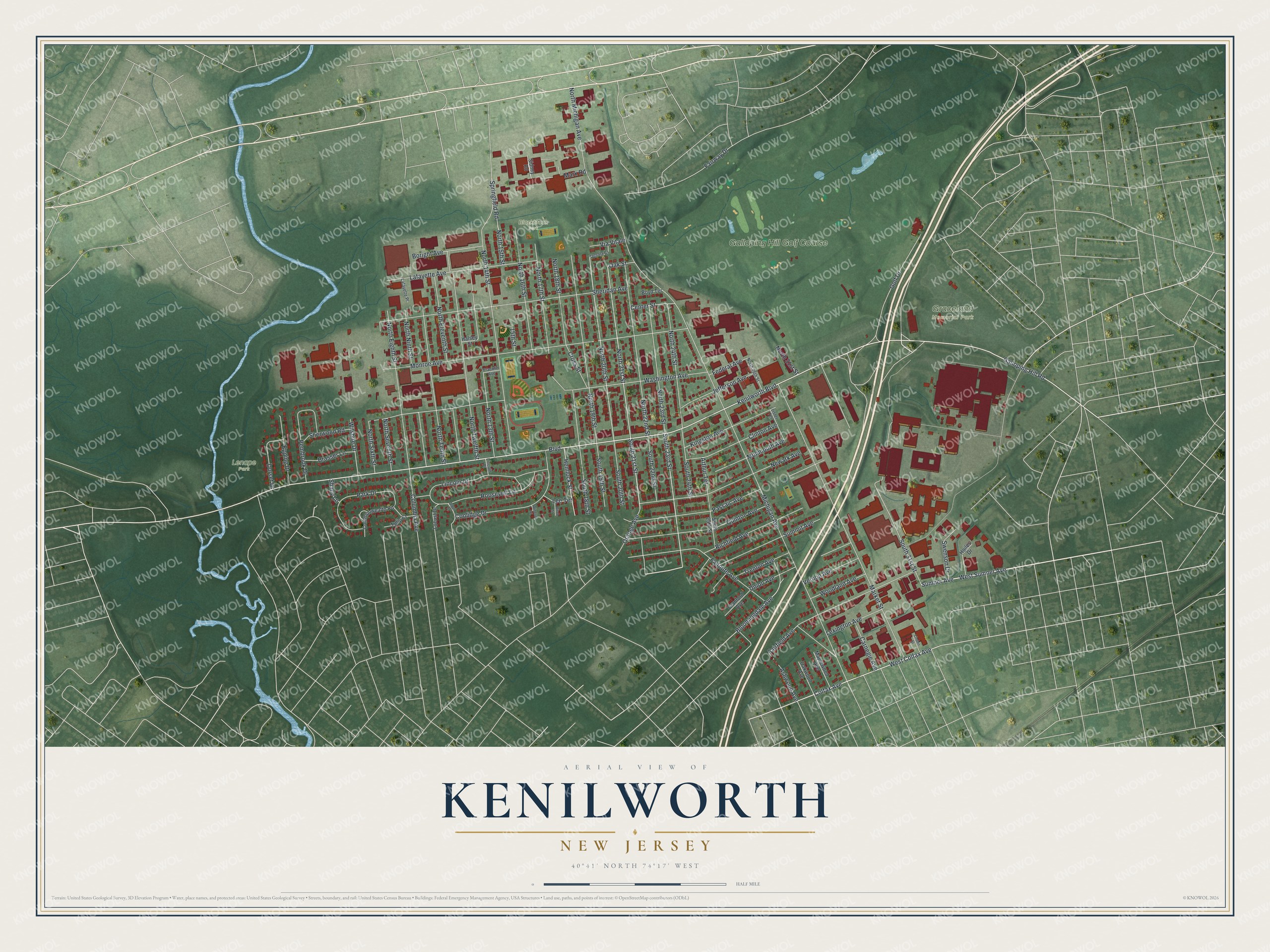 Watermarked full-map preview of Kenilworth, New Jersey