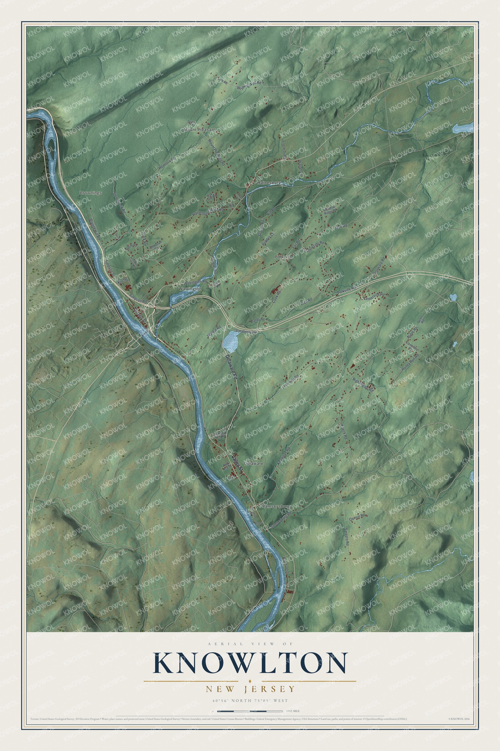 Watermarked full-map preview of Knowlton, New Jersey