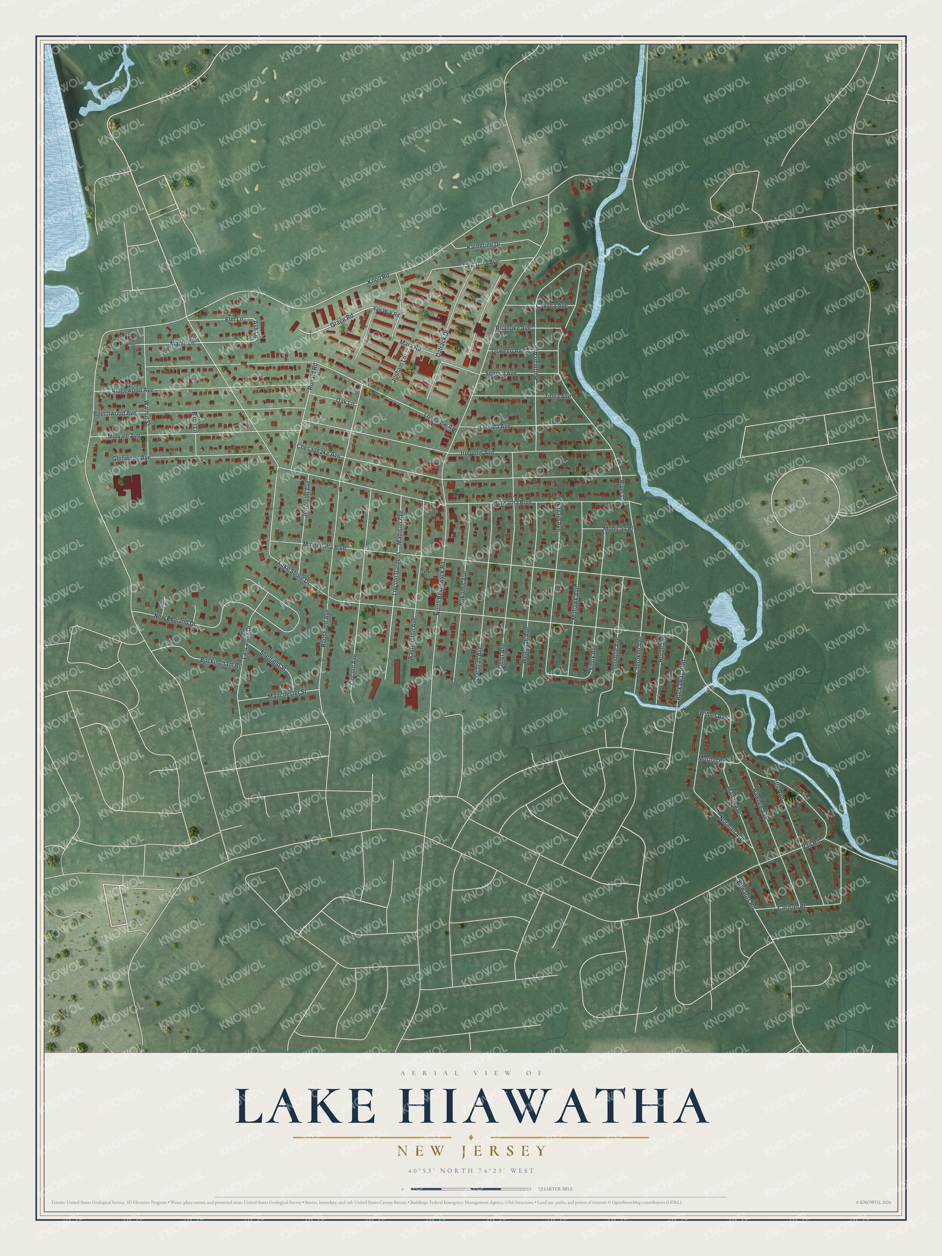 Detailed map of Lake Hiawatha, New Jersey, showing streets and buildings