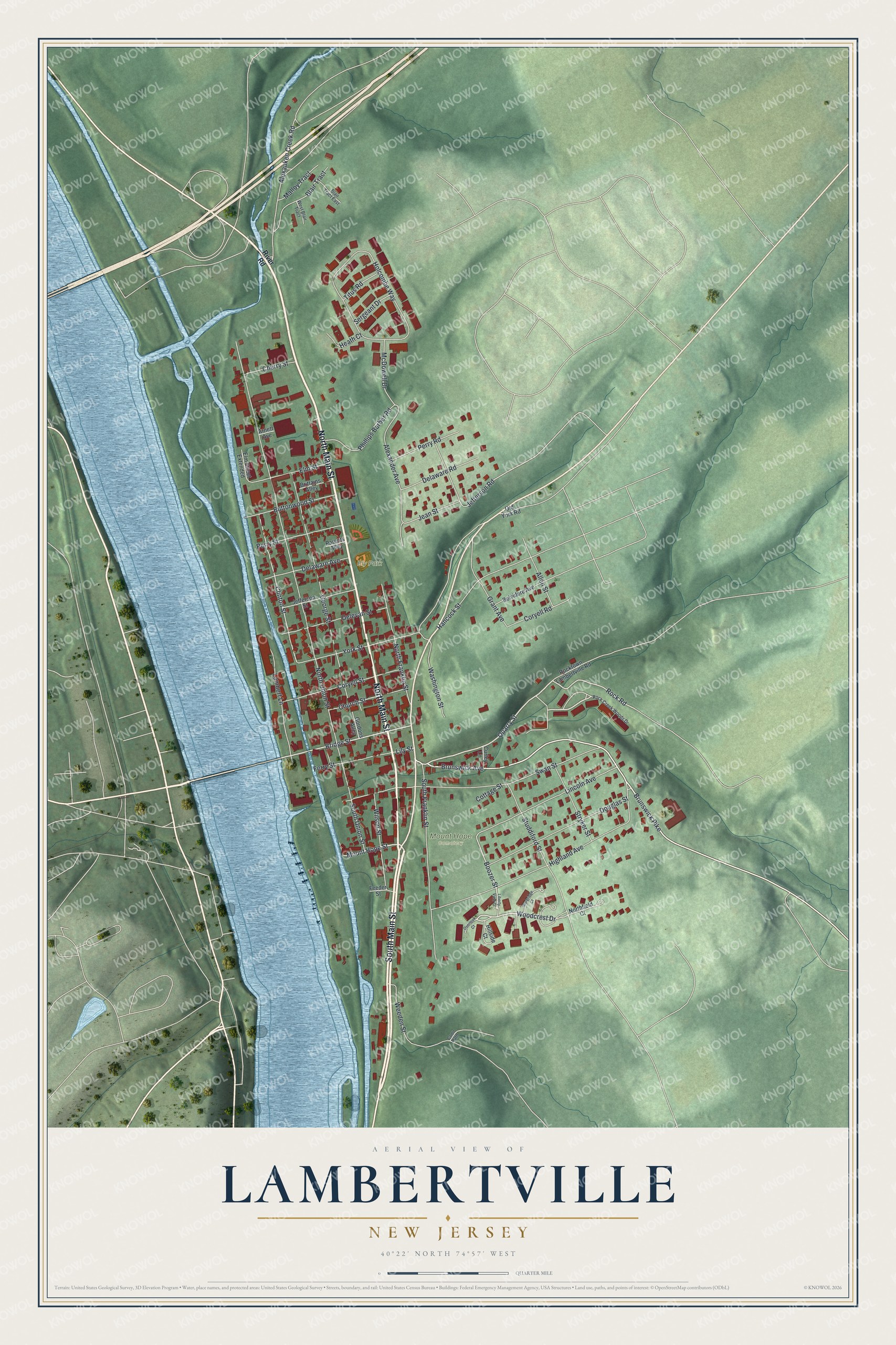 Watermarked full-map preview of Lambertville, New Jersey