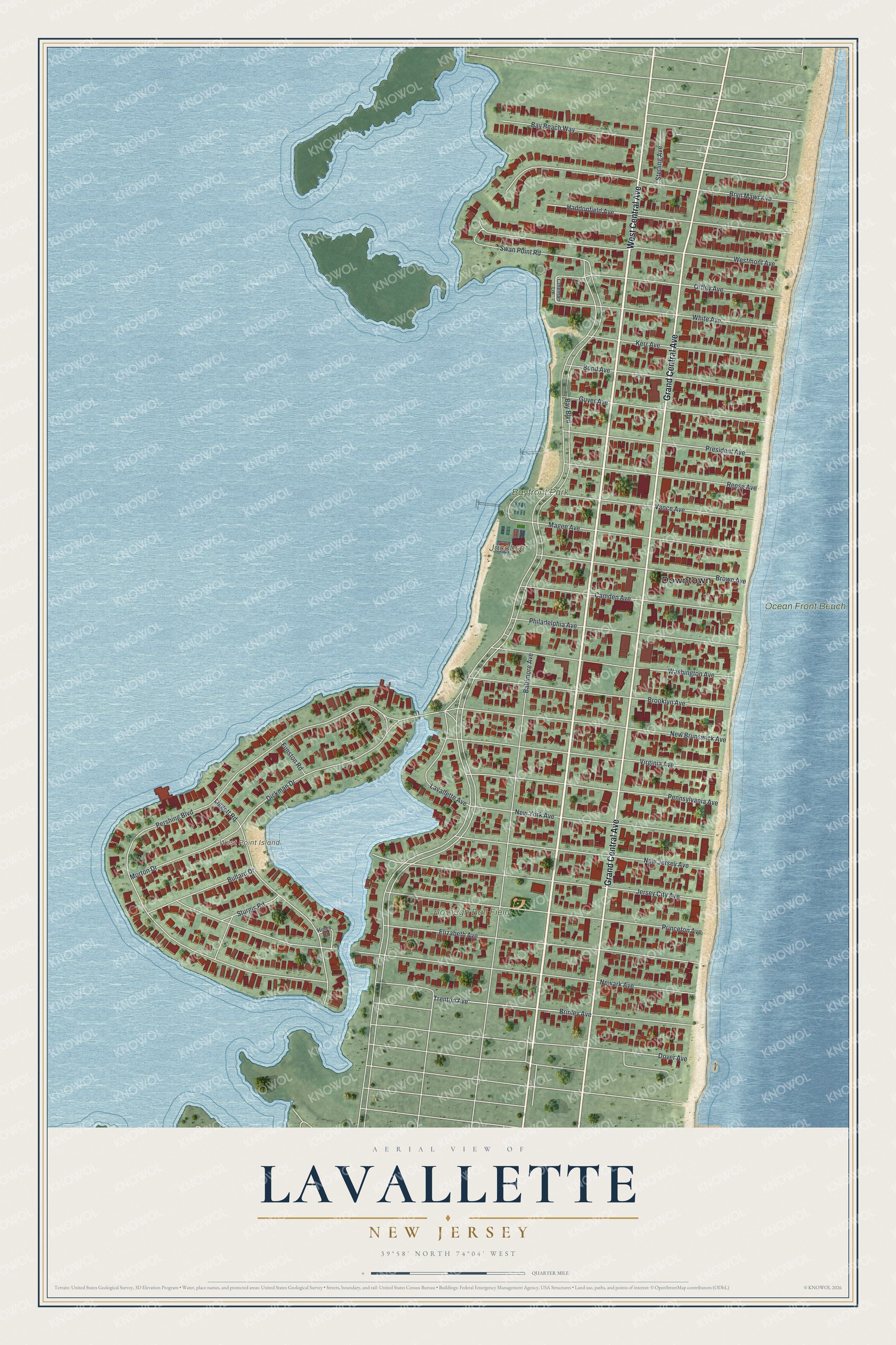 Watermarked full-map preview of Lavallette, New Jersey