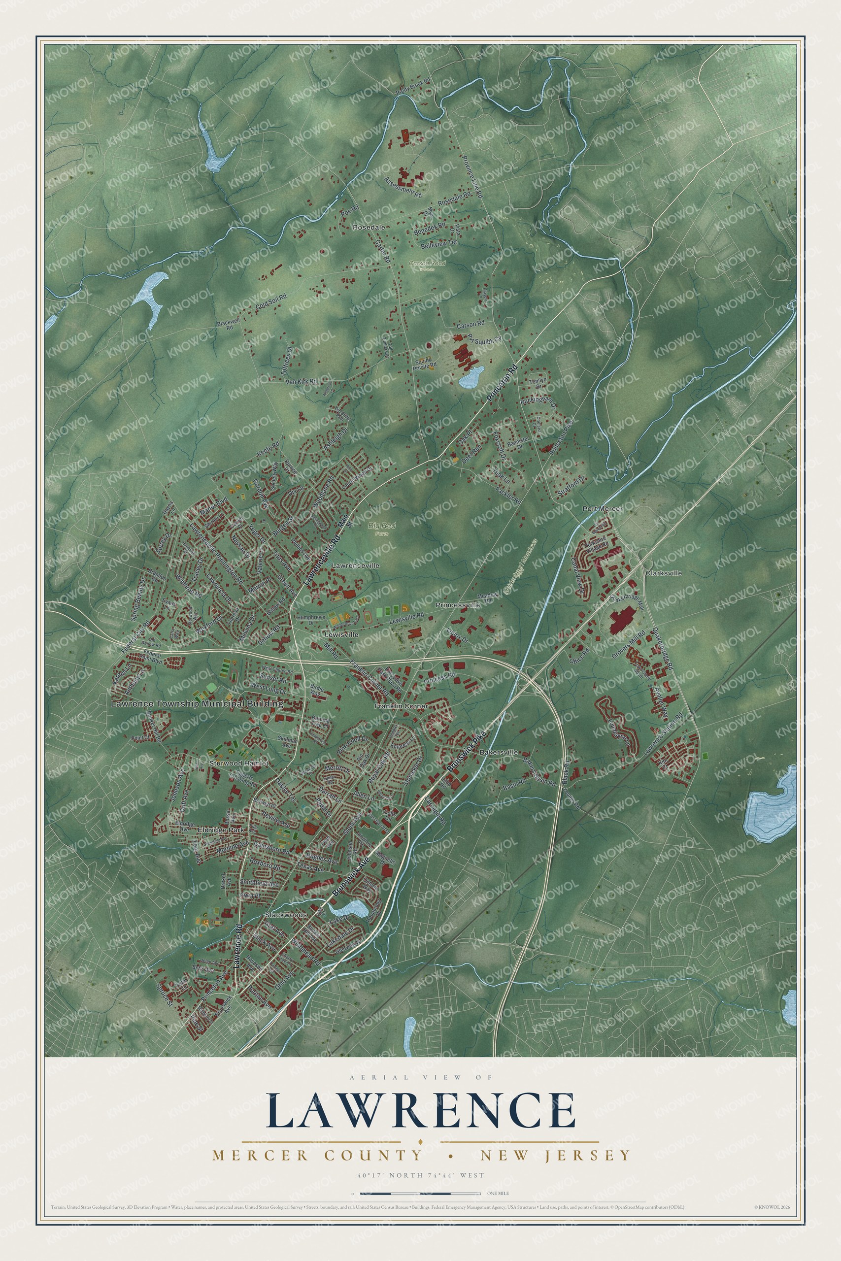 Watermarked full-map preview of Lawrence, New Jersey