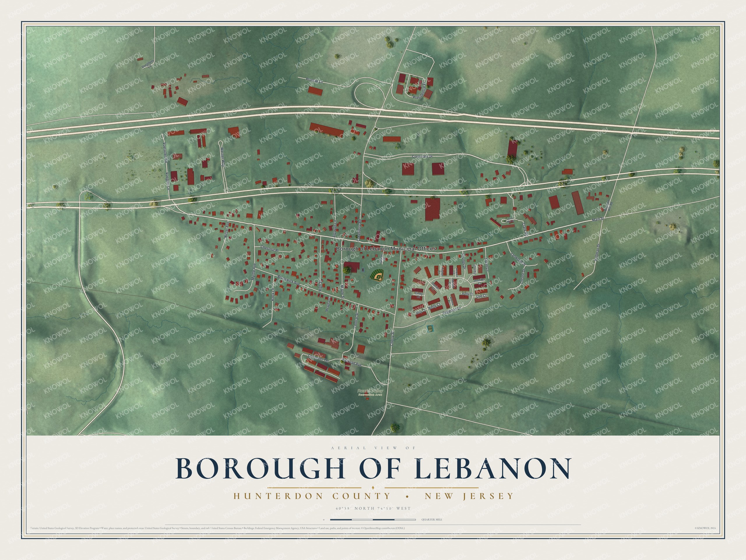 Watermarked full-map preview of Borough of Lebanon, New Jersey