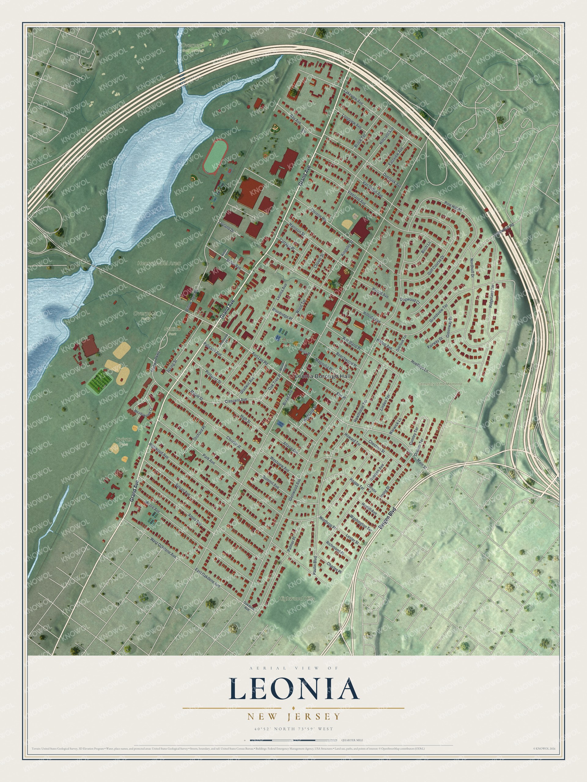 Watermarked full-map preview of Leonia, New Jersey