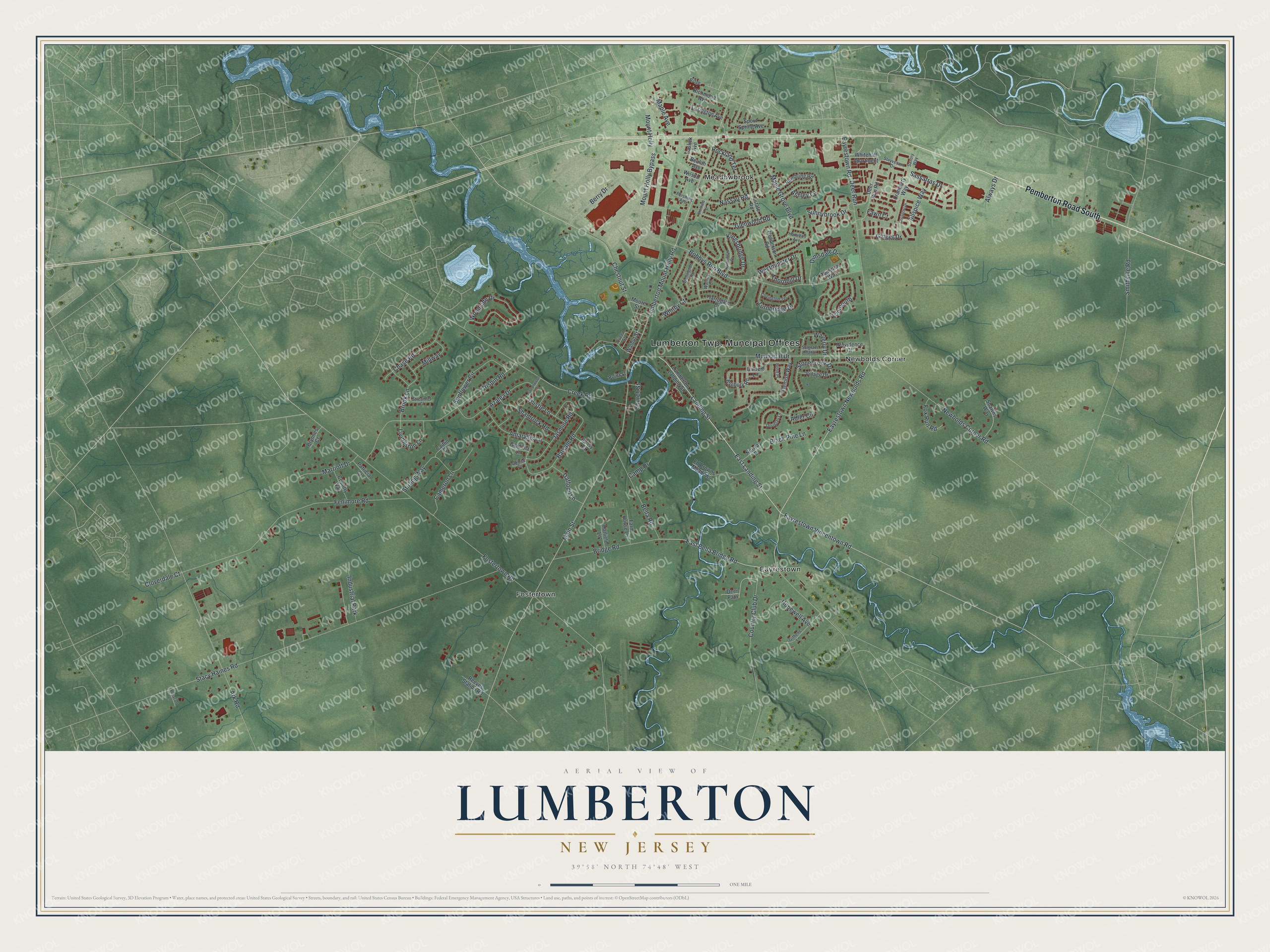 Watermarked full-map preview of Lumberton, New Jersey