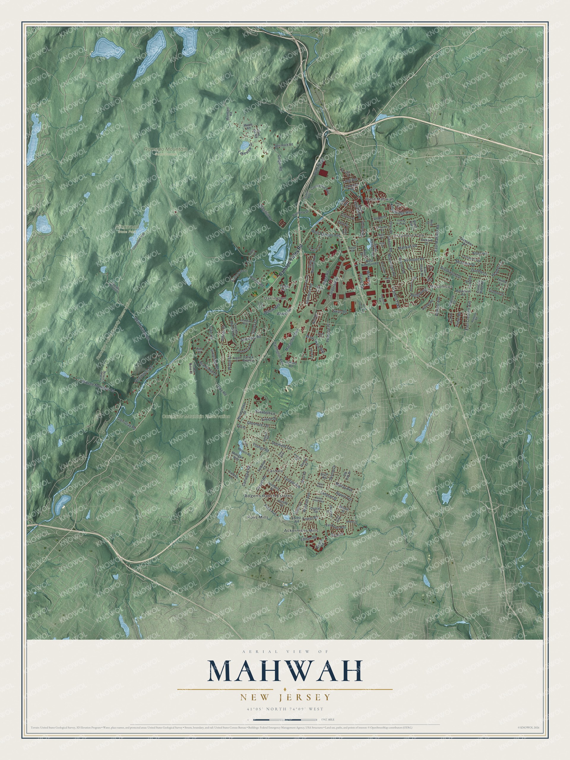 Watermarked full-map preview of Mahwah, New Jersey