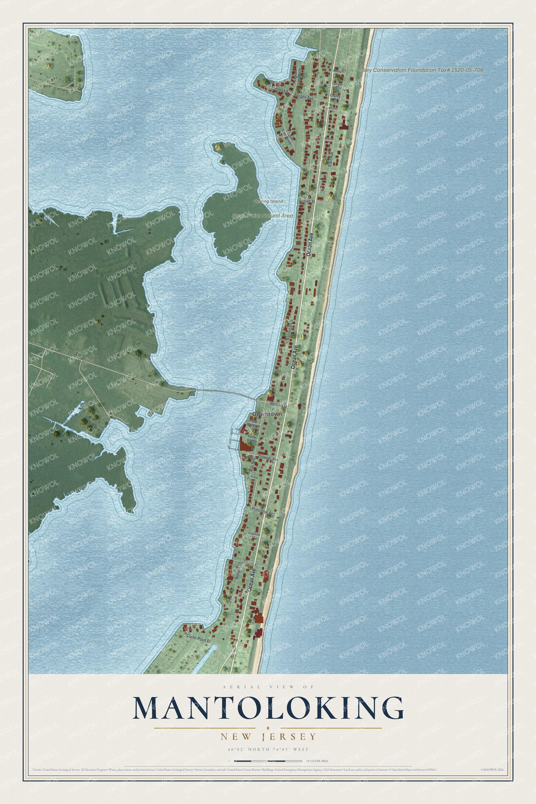 Detailed map of Mantoloking, New Jersey, showing streets, buildings, and parks