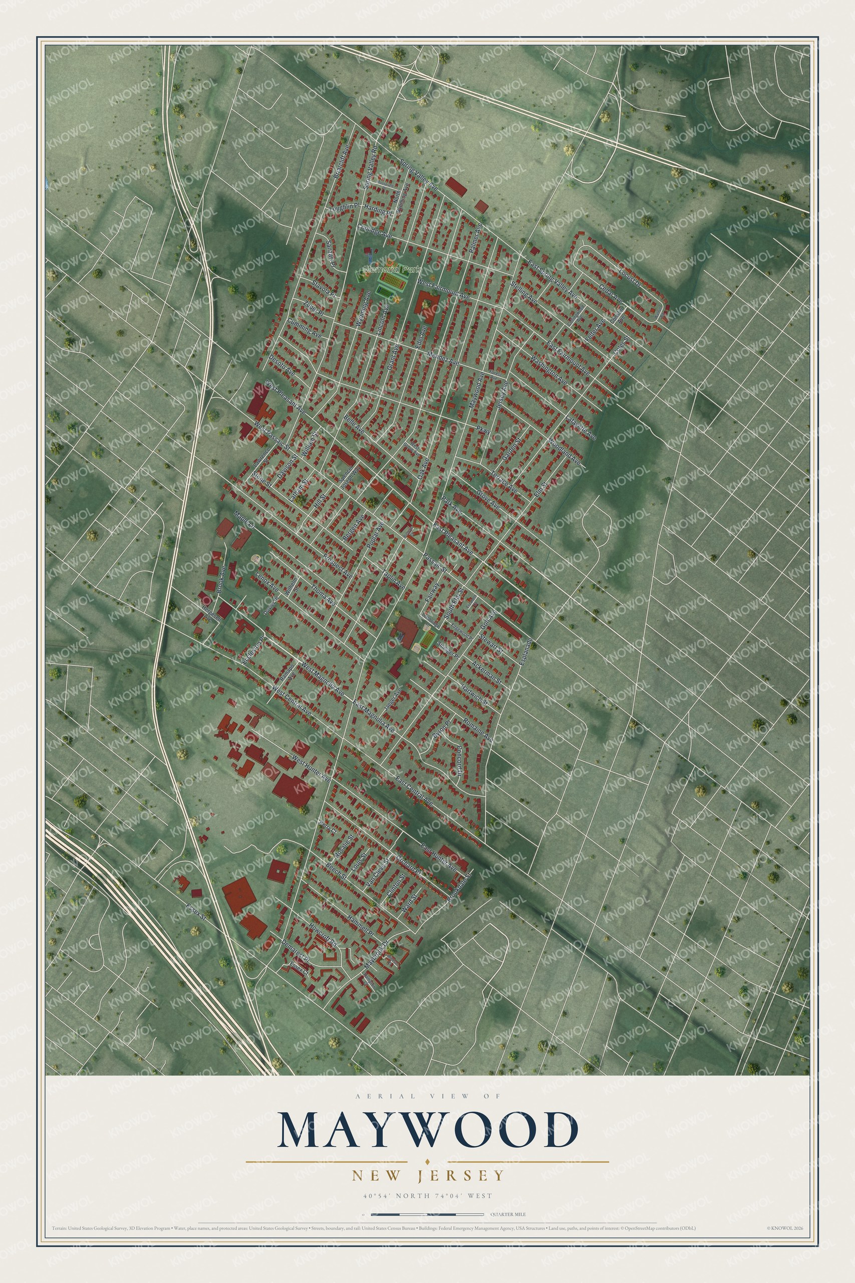 Watermarked full-map preview of Maywood, New Jersey
