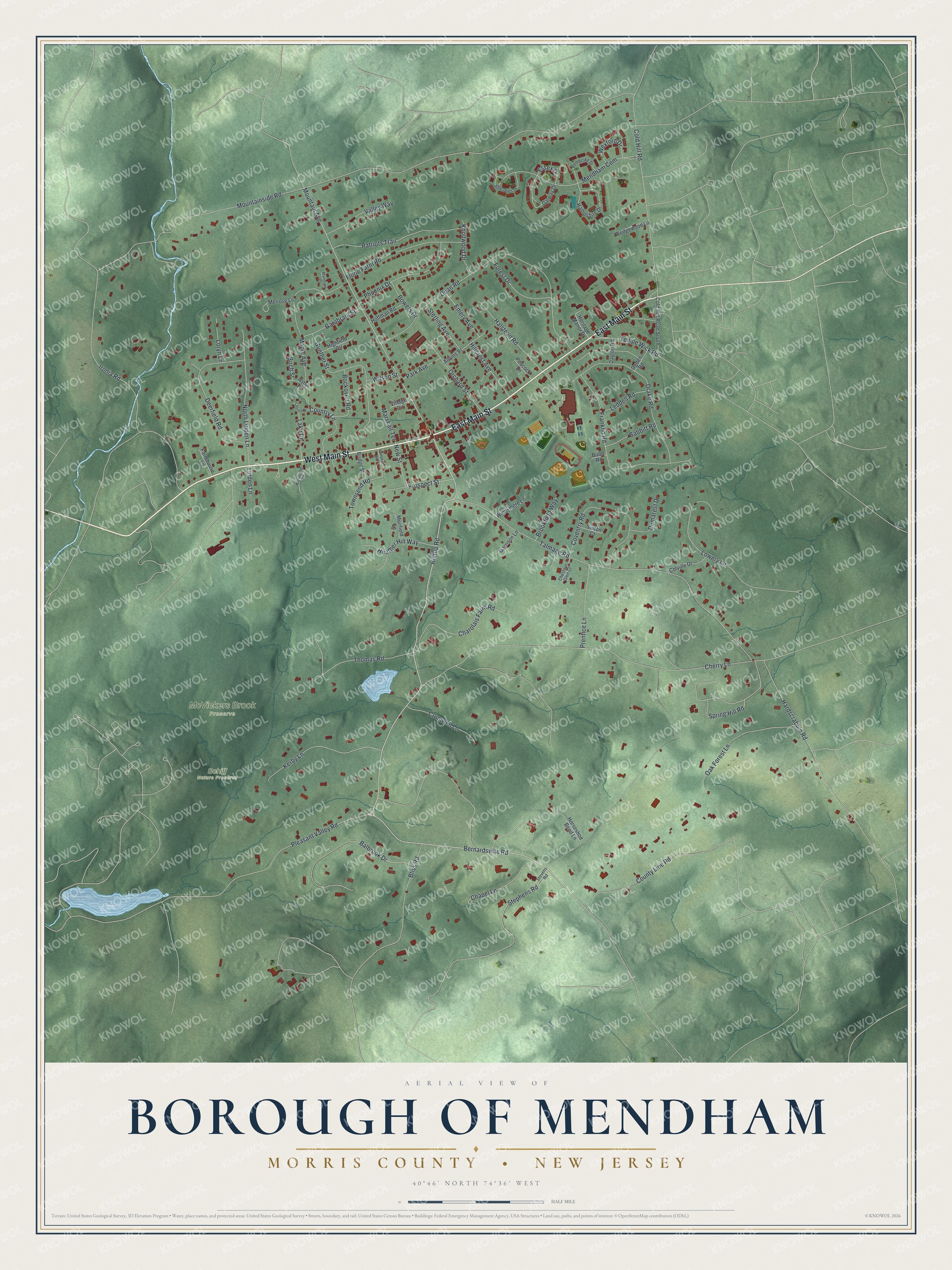 Watermarked full-map preview of Borough of Mendham, New Jersey