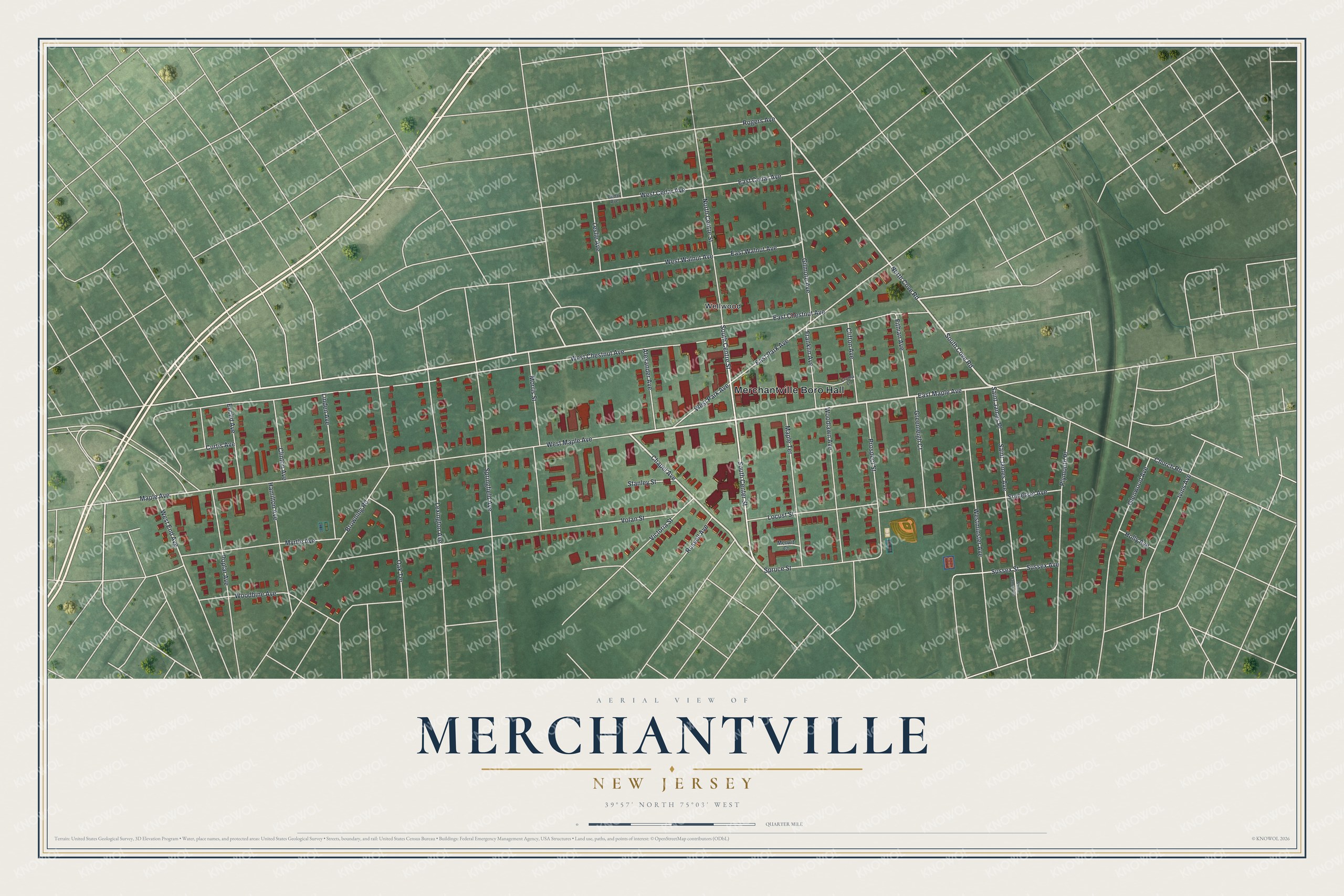 Detailed map of Merchantville, New Jersey, showing streets and buildings