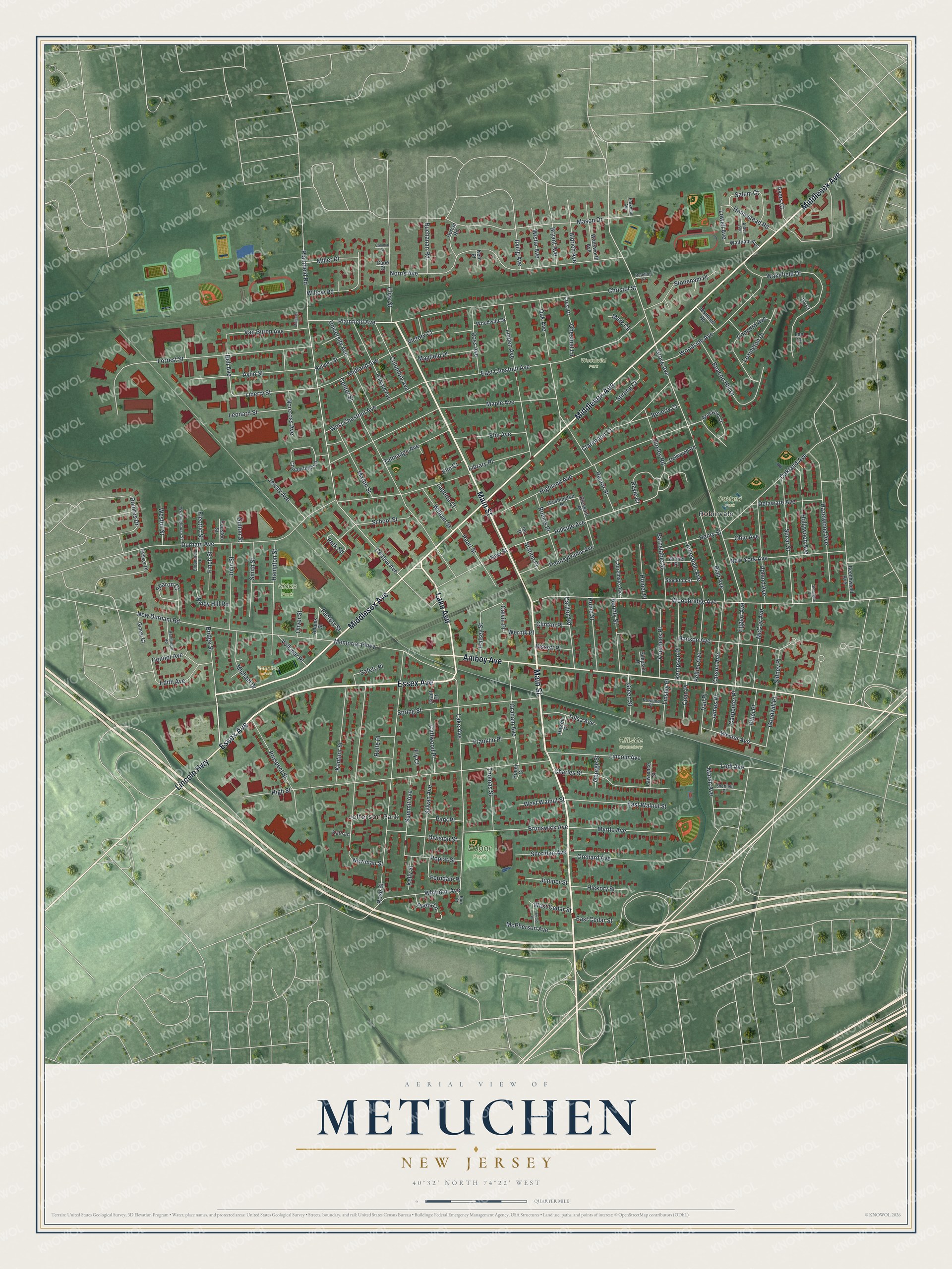 Watermarked full-map preview of Metuchen, New Jersey