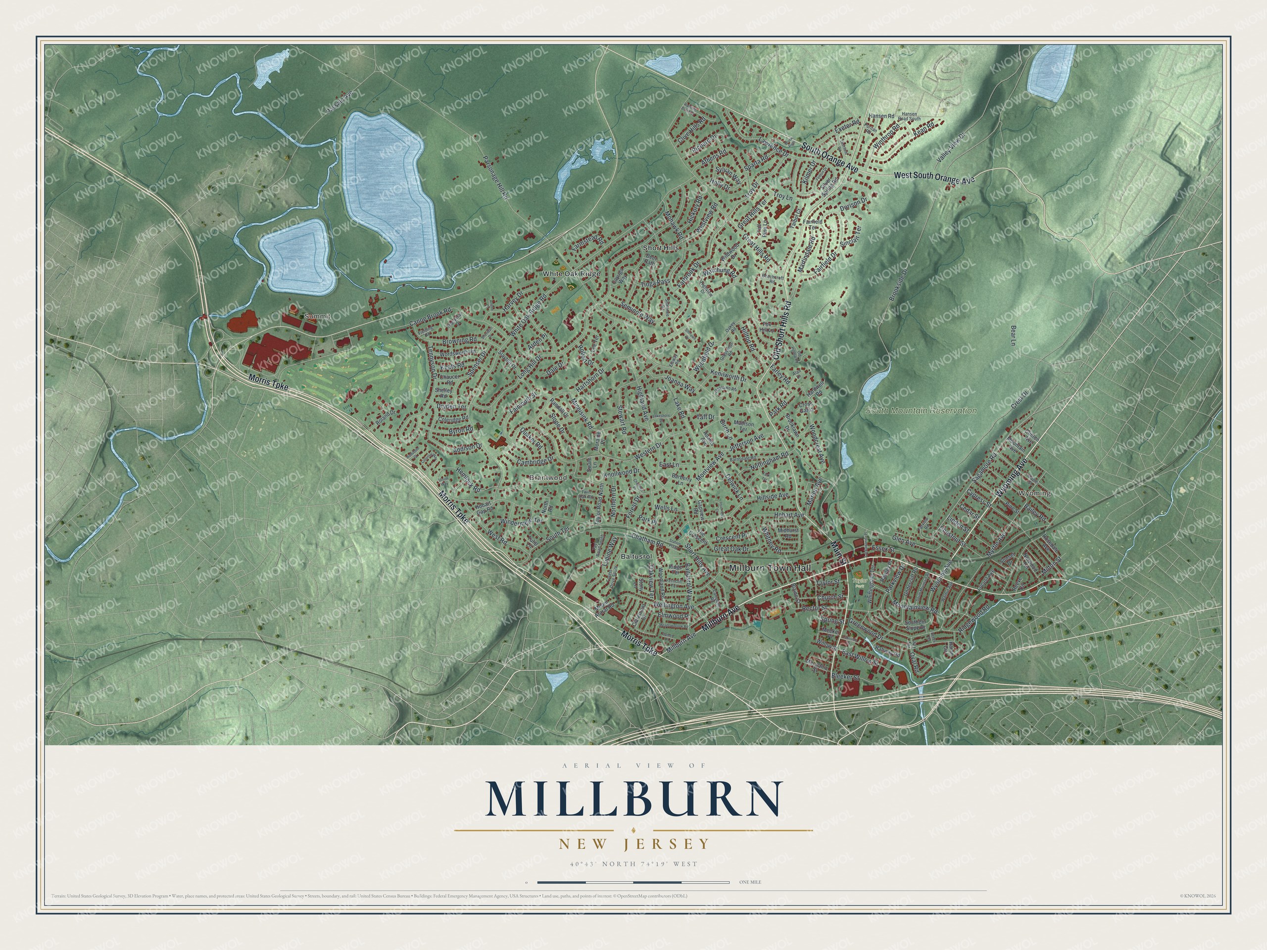 Watermarked full-map preview of Millburn, New Jersey