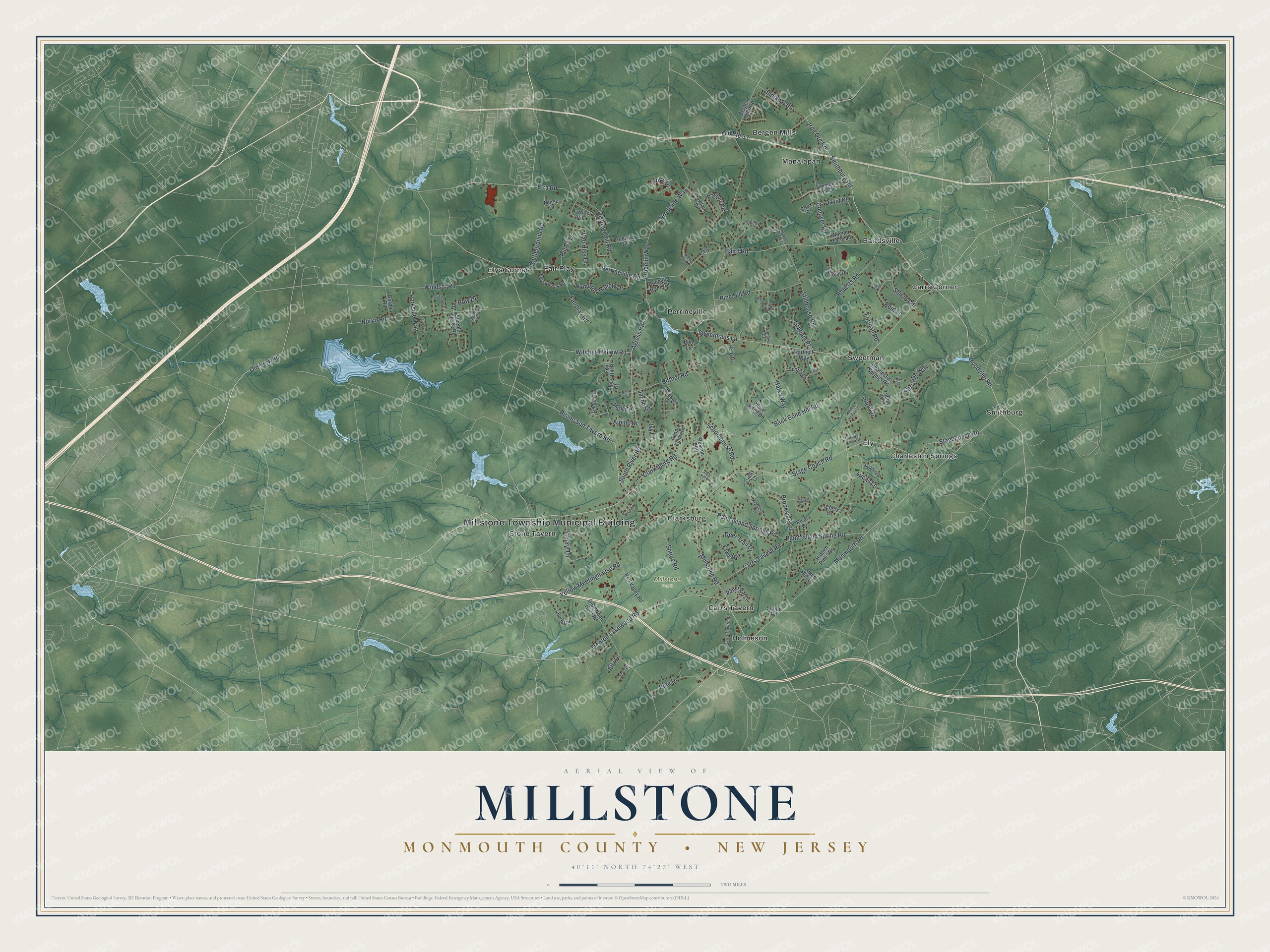 Detailed map of Millstone, Monmouth County, New Jersey, showing streets, buildings, and neighborhoods